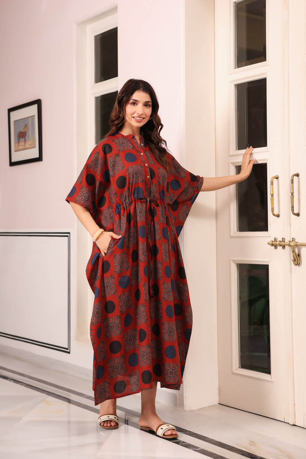 Maroon Mandala Cotton Kaftan ( One-Size )