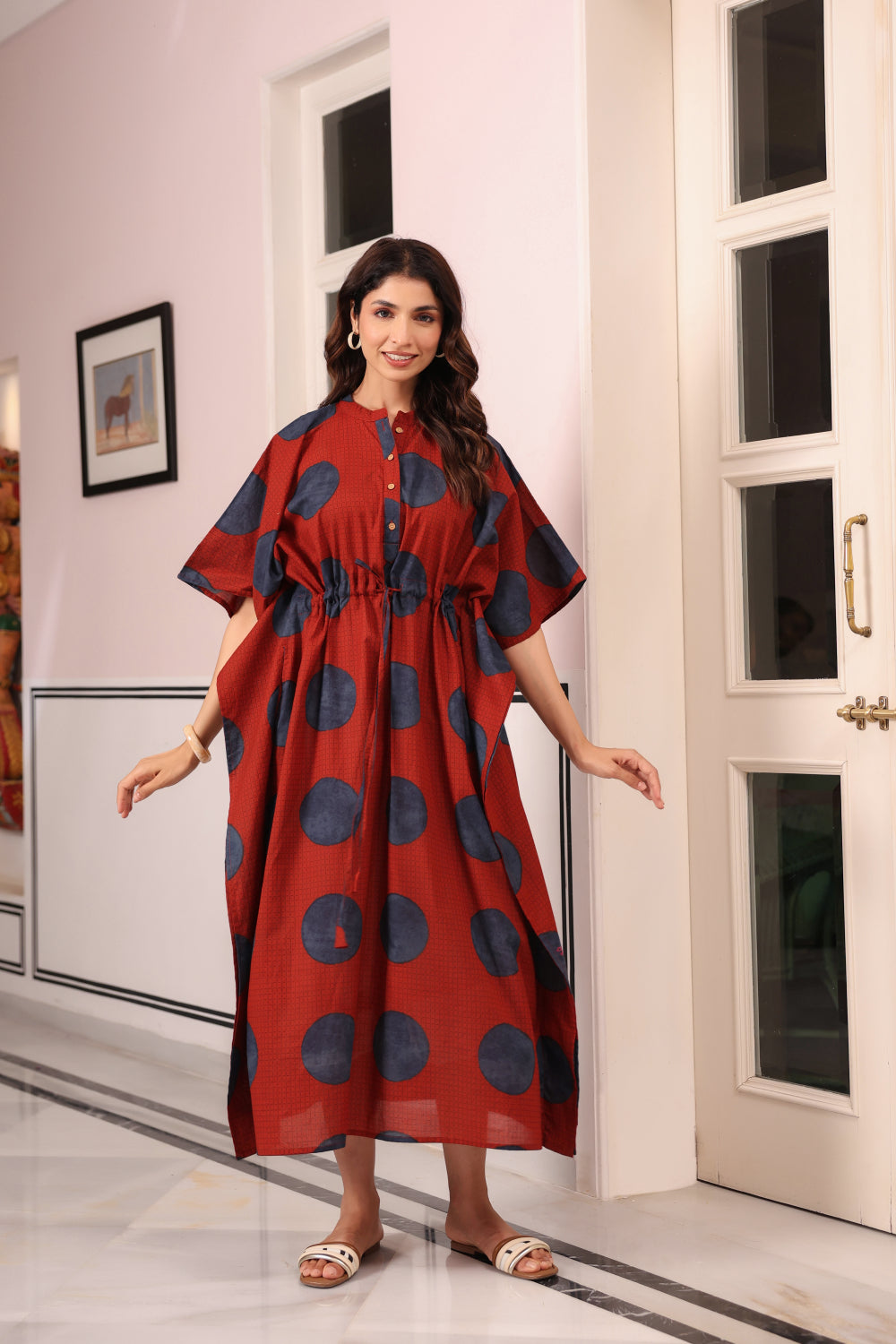 Terracotta Pebble Cotton Kaftan ( One-Size )