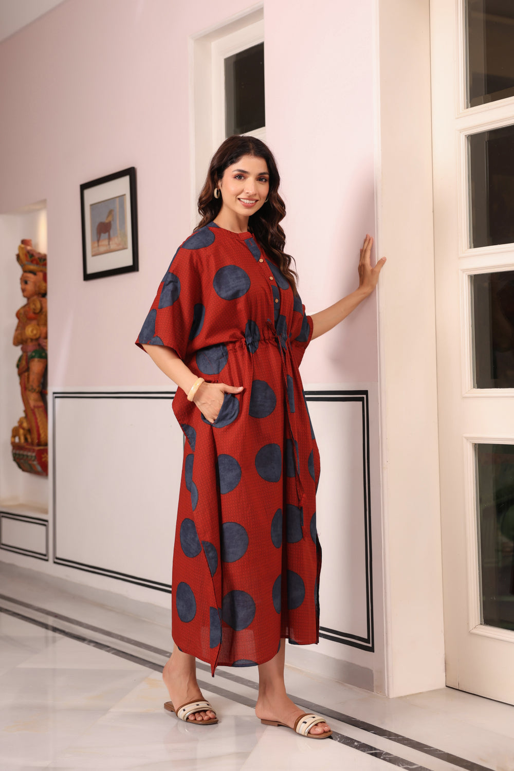 Terracotta Pebble Cotton Kaftan ( One-Size )