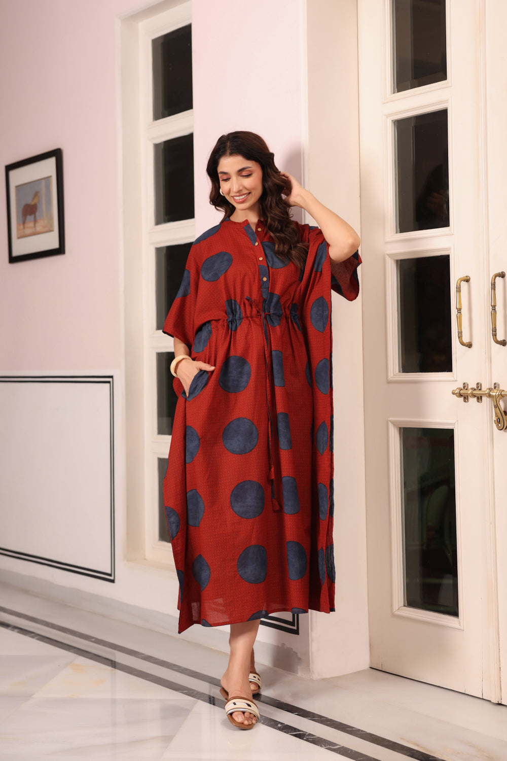 Terracotta Pebble Cotton Kaftan ( One-Size )