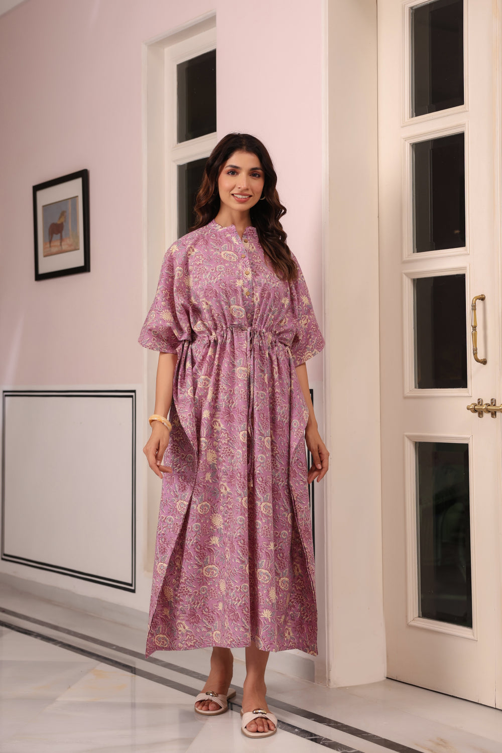 Mauve Meadow Cotton Kaftan ( One-Size )