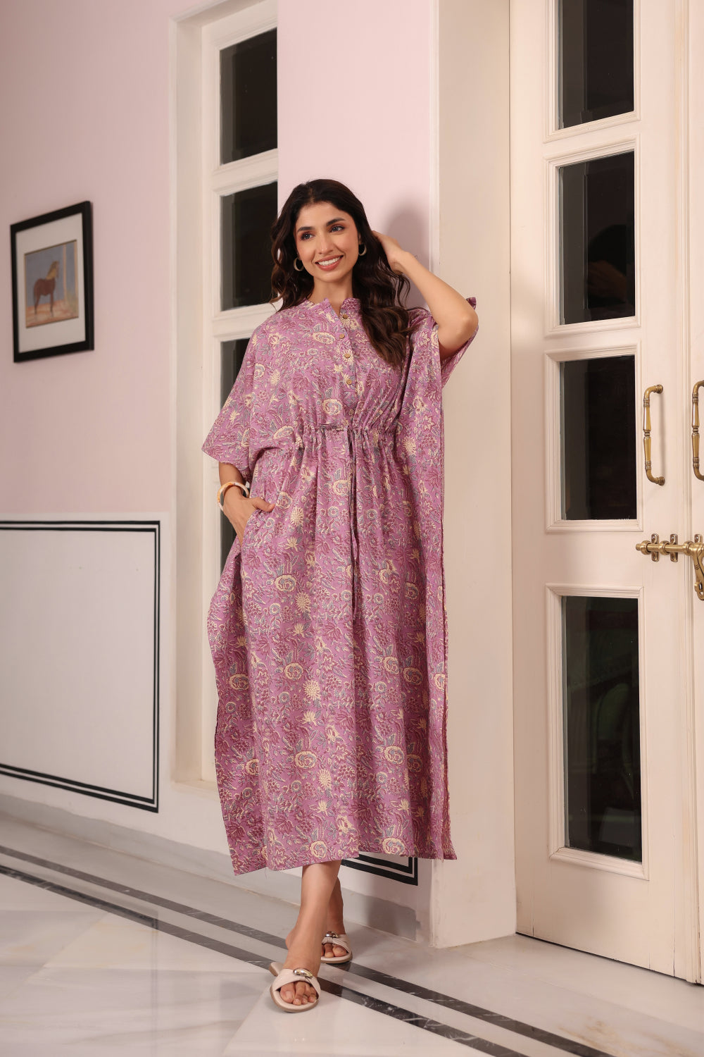 Mauve Meadow Cotton Kaftan ( One-Size )
