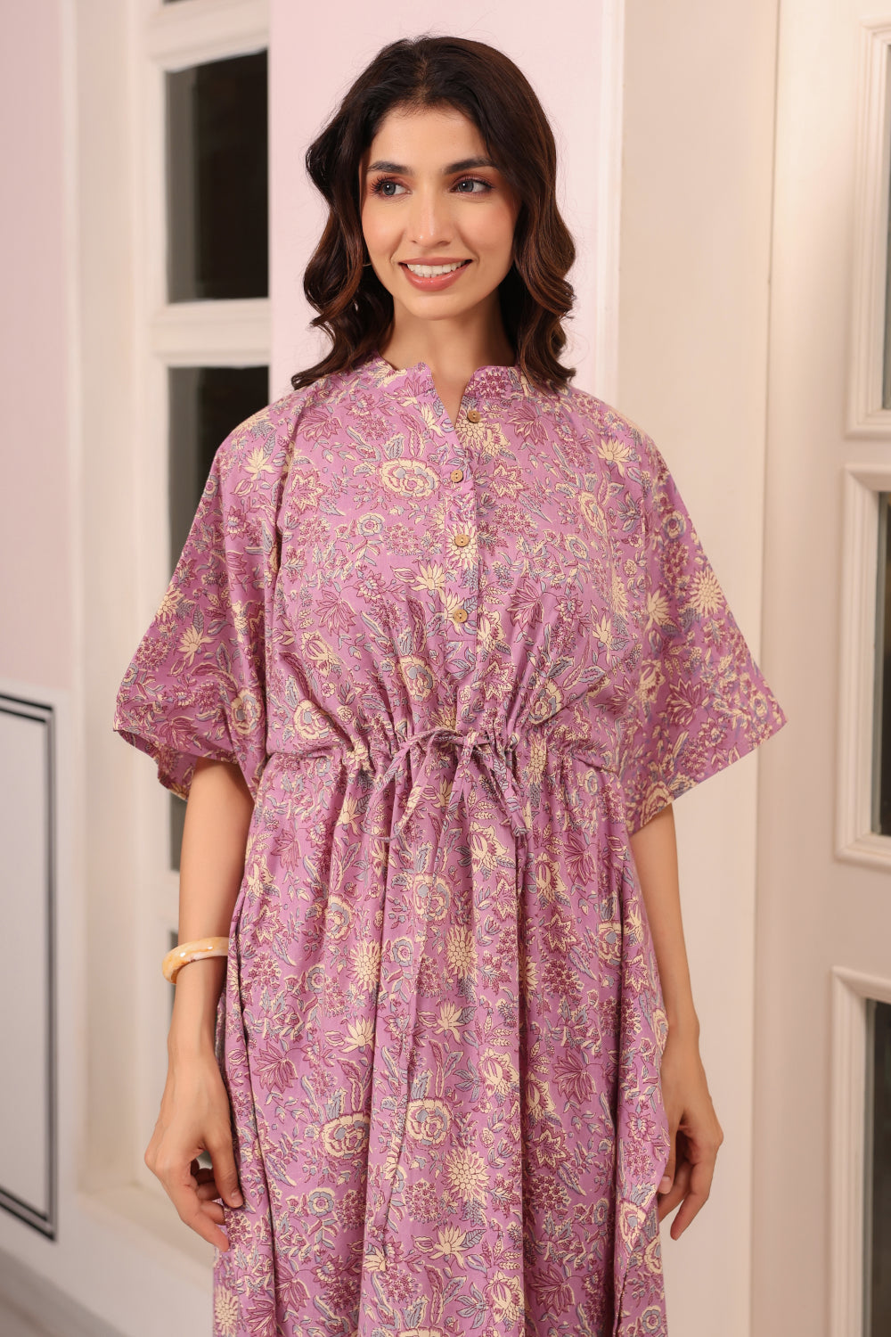 Mauve Meadow Cotton Kaftan ( One-Size )