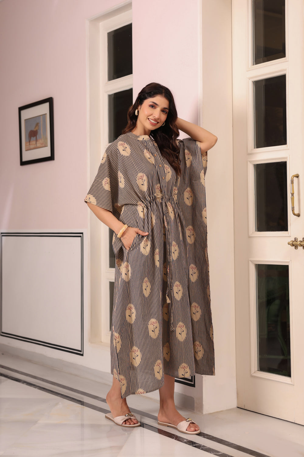 Whispering Blooms Cotton Kaftan ( One-Size )