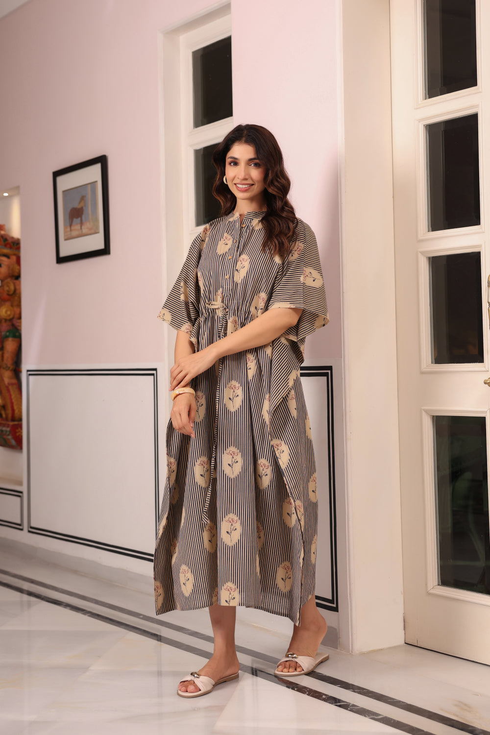 Whispering Blooms Cotton Kaftan ( One-Size )