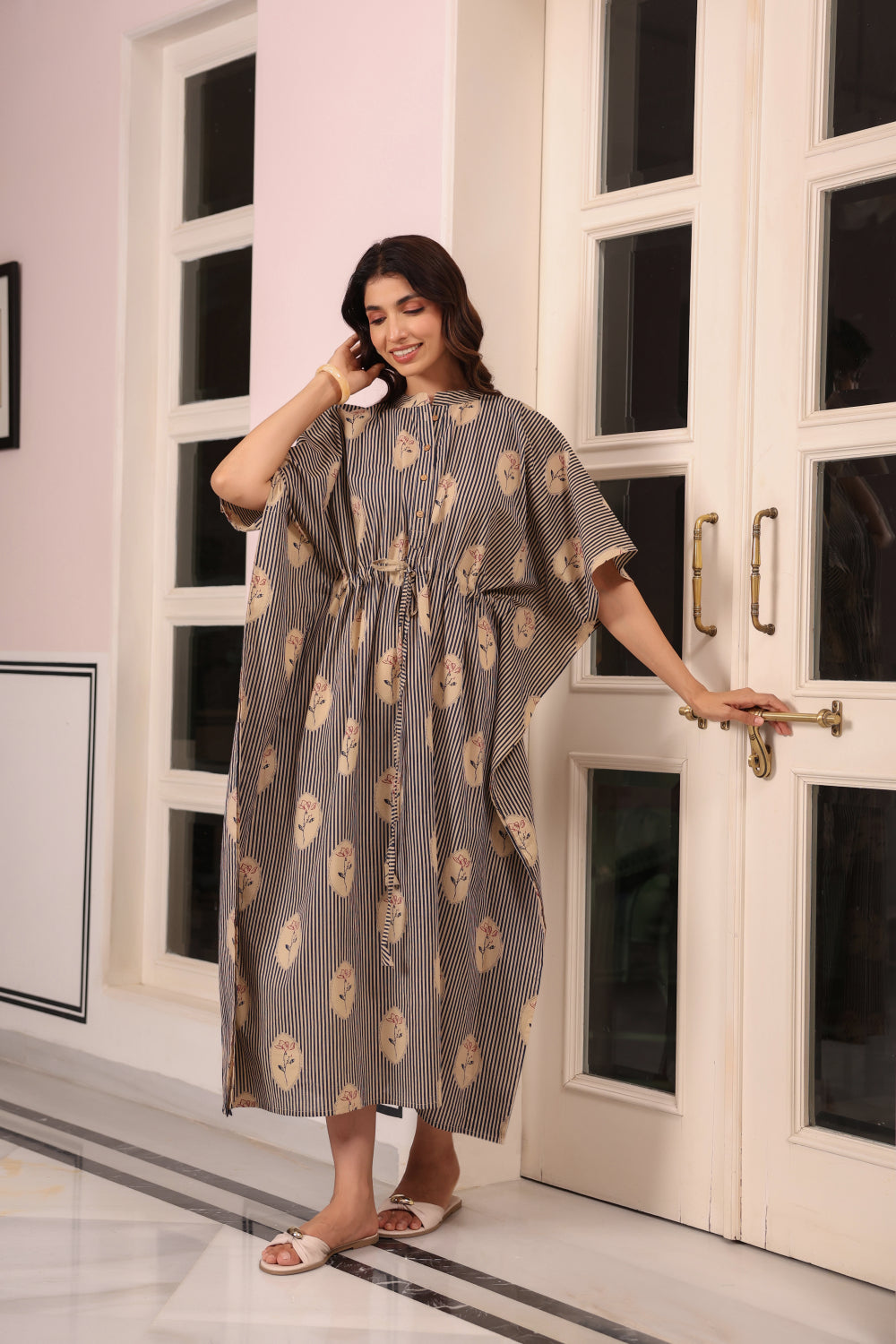 Whispering Blooms Cotton Kaftan ( One-Size )