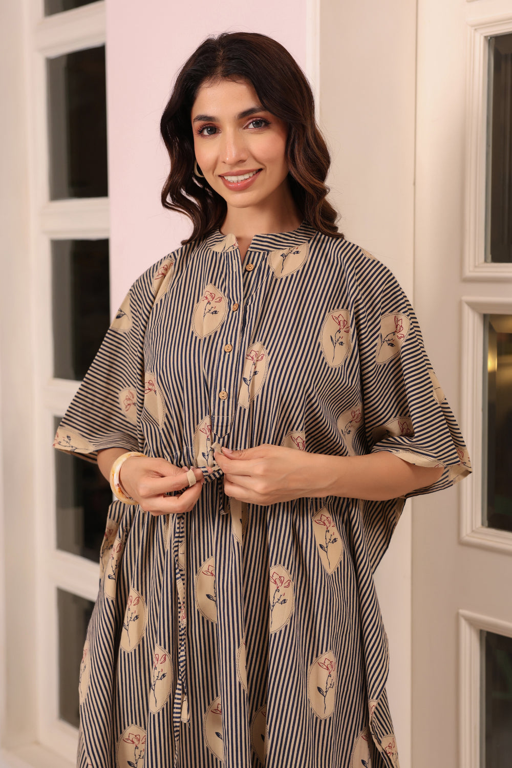Whispering Blooms Cotton Kaftan ( One-Size )