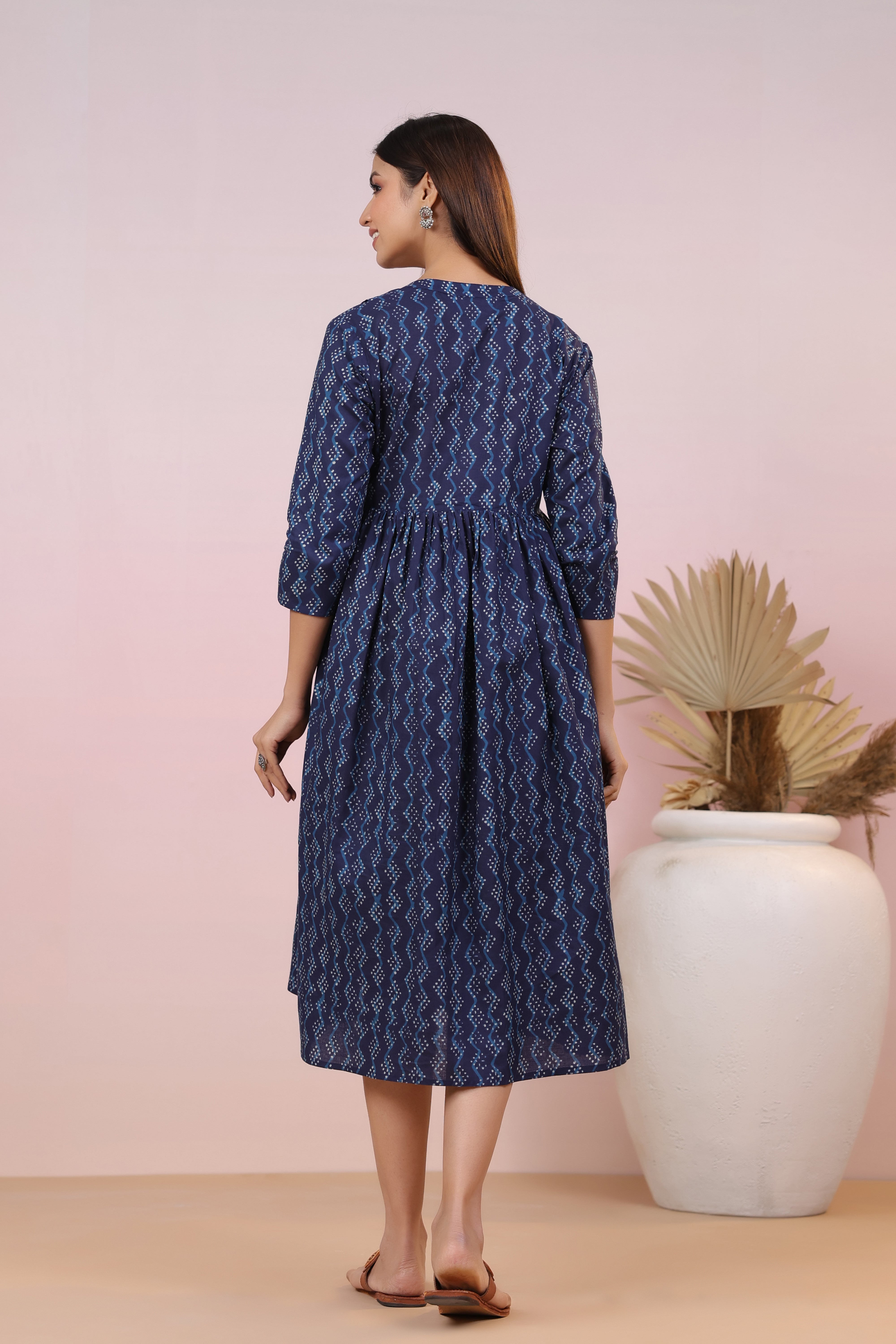 Prussian Blue Cotton Maternity - Nursing Dress