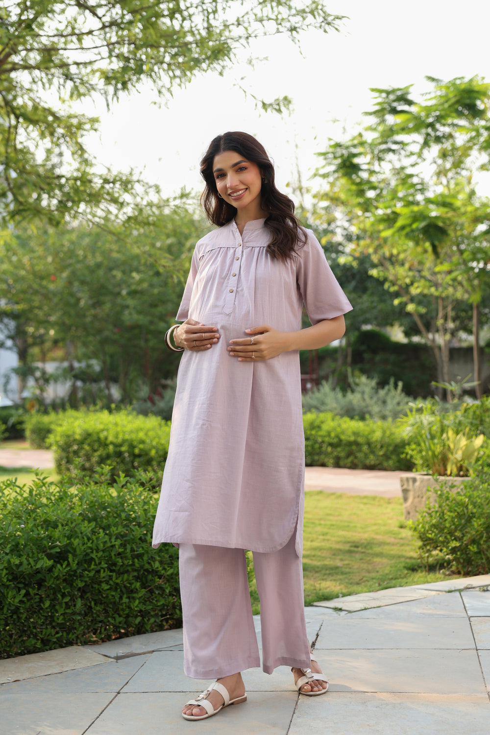 Lavender Dew Cotton Slub Maternity - Nursing Co-ord Set