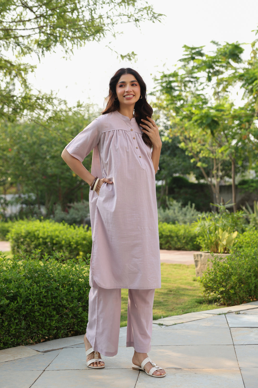 Lavender Dew Cotton Slub Maternity - Nursing Co-ord Set