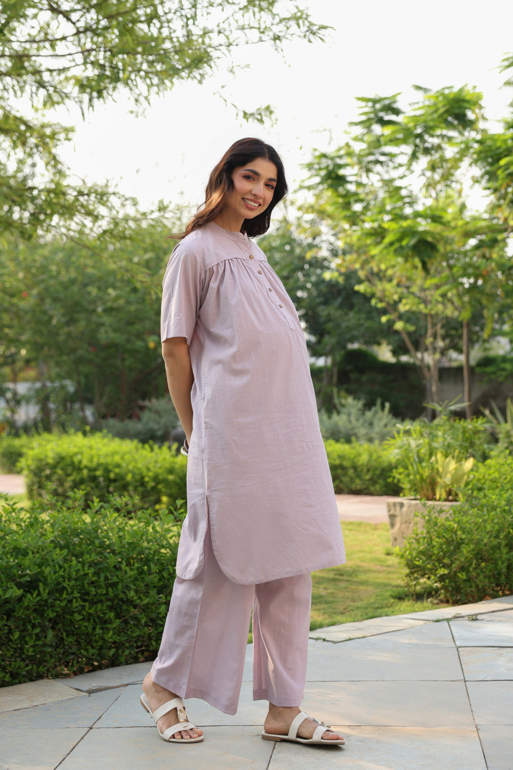 Lavender Dew Cotton Slub Maternity - Nursing Co-ord Set