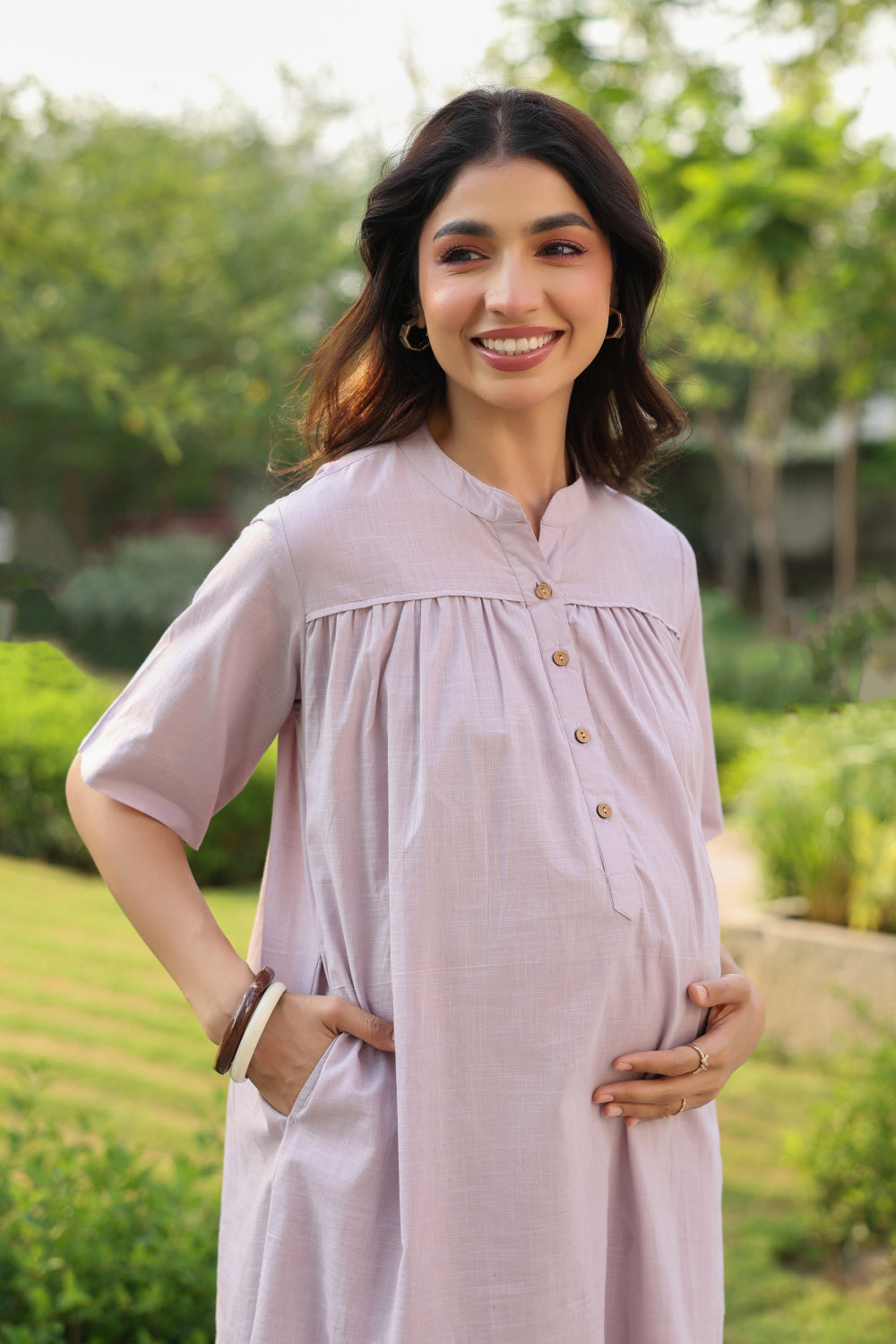 Lavender Dew Cotton Slub Maternity - Nursing Co-ord Set