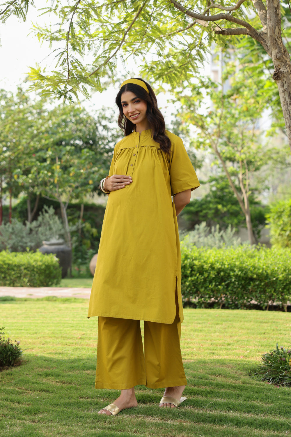 Mustard Spice Cotton Maternity - Nursing Co-ord Set