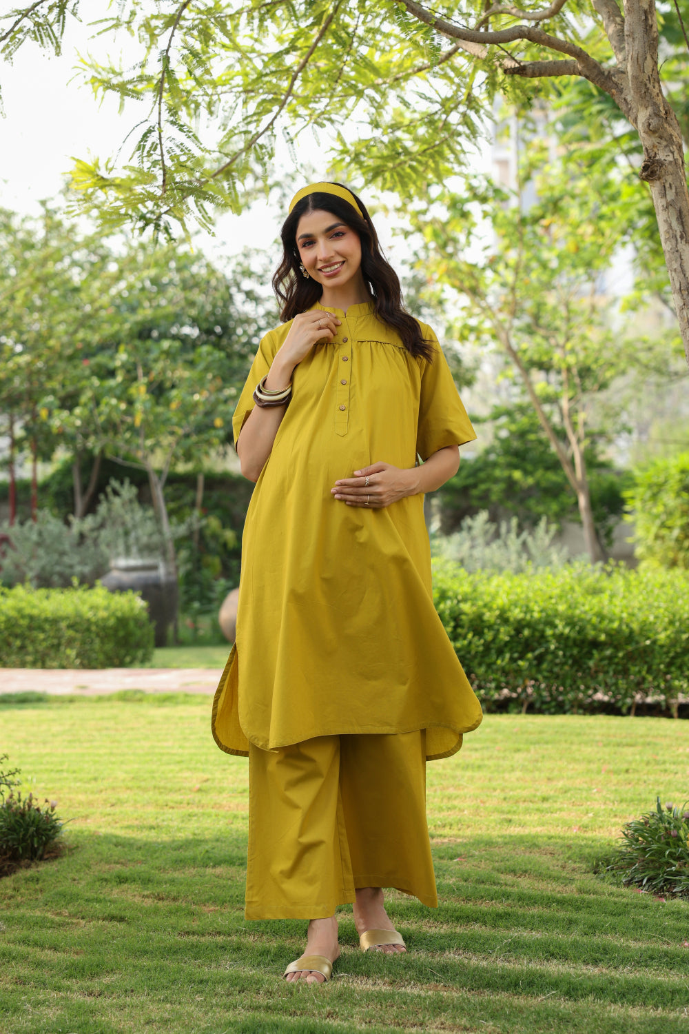 Mustard Spice Cotton Maternity - Nursing Co-ord Set