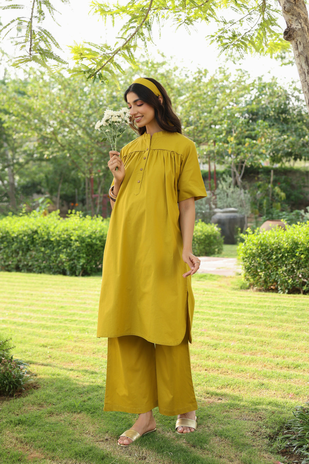 Mustard Spice Cotton Maternity - Nursing Co-ord Set