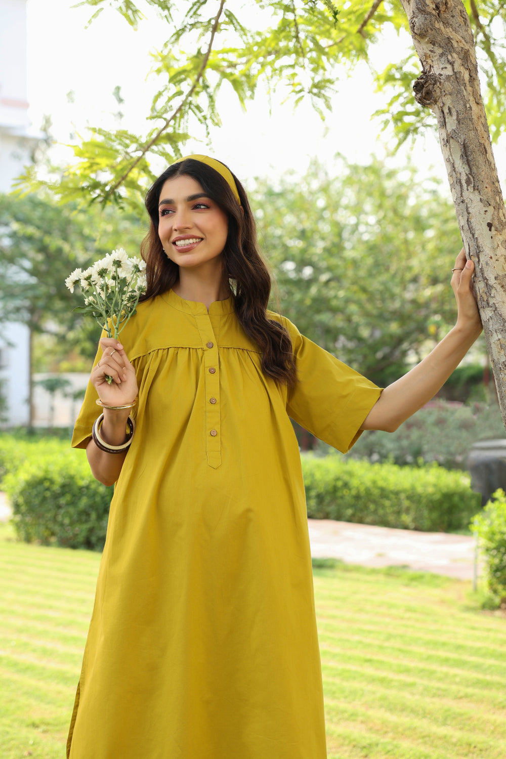 Mustard Spice Cotton Maternity - Nursing Co-ord Set