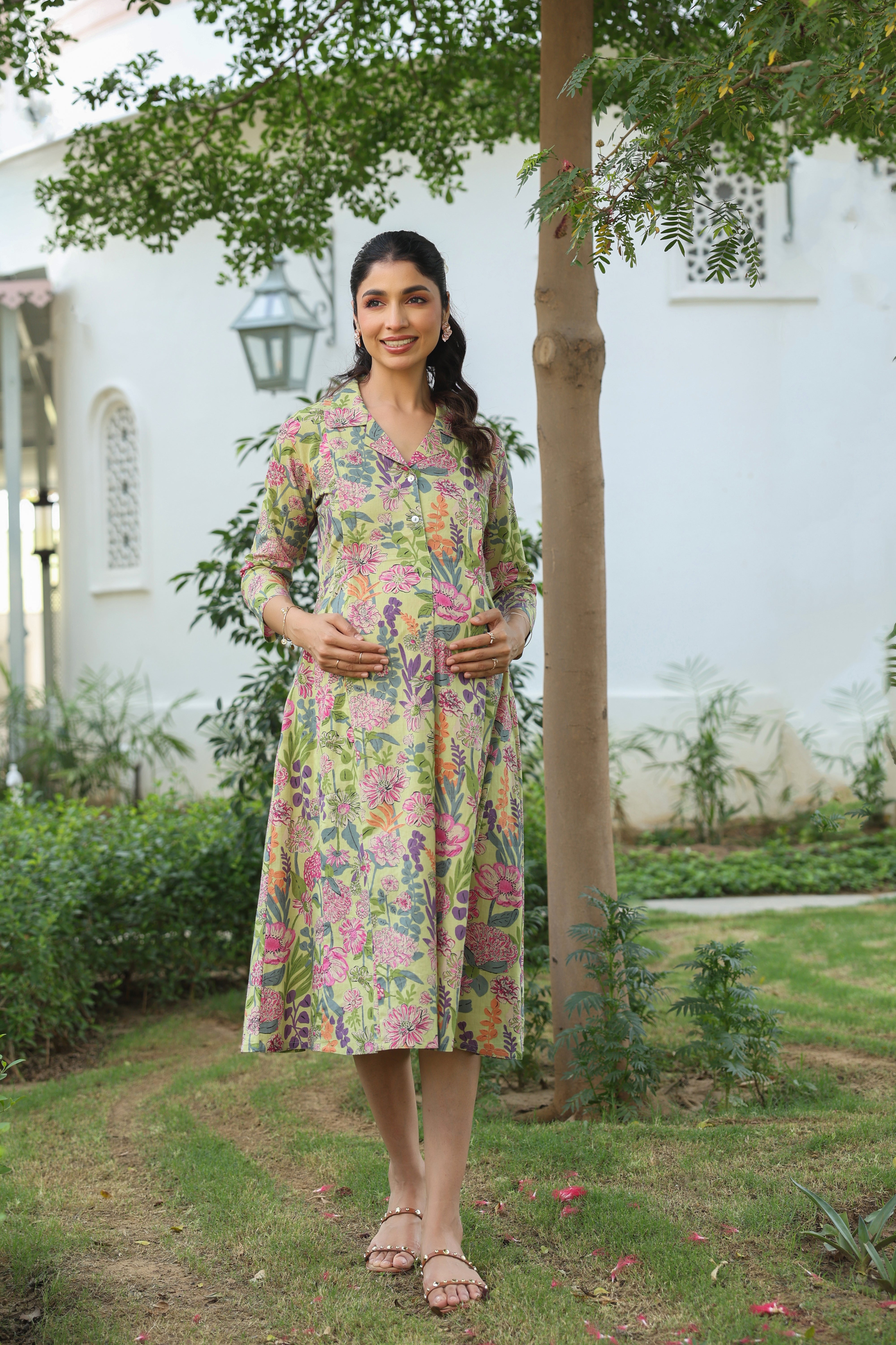 Wildflower Symphony Cotton Maternity - Nursing Dress