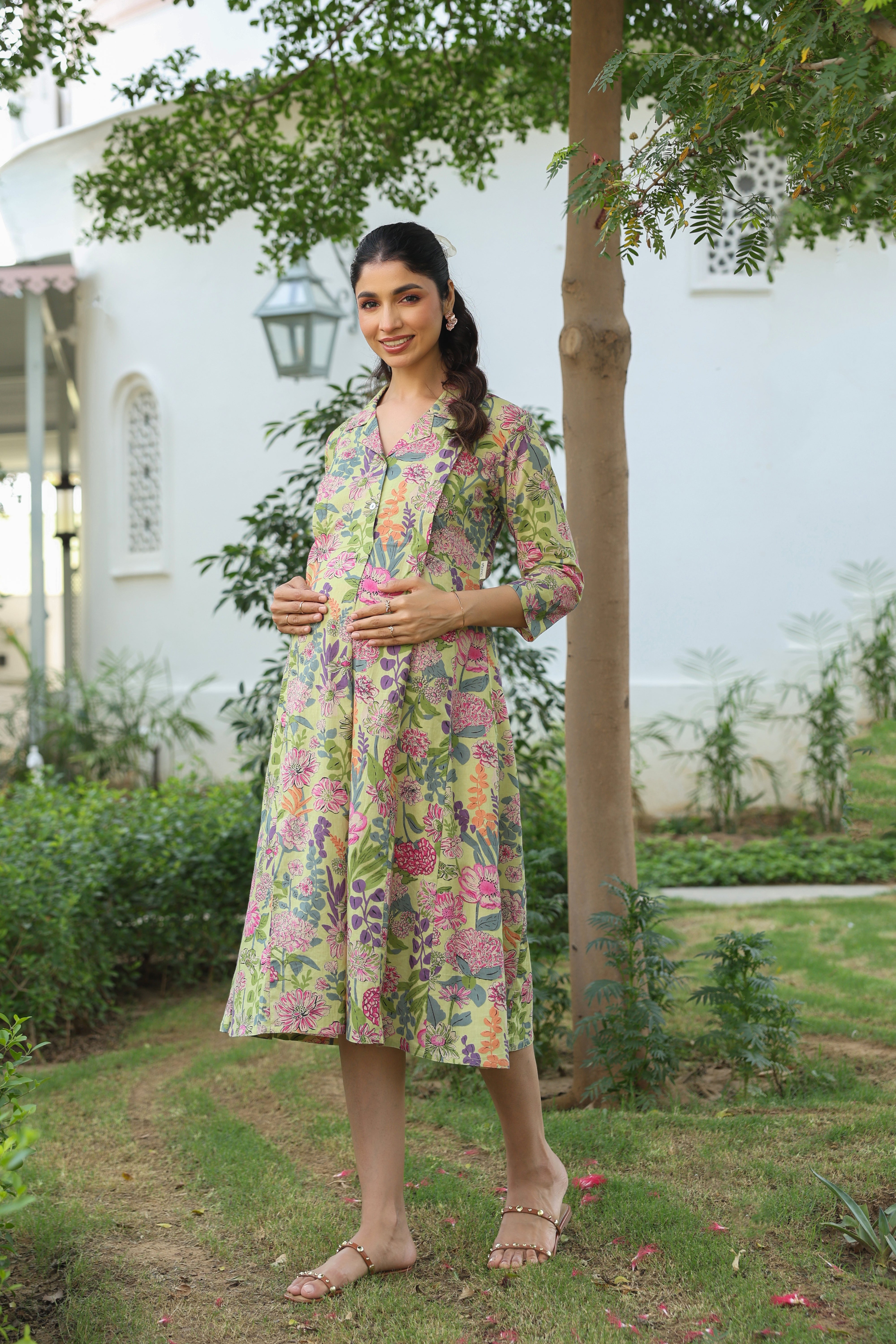 Wildflower Symphony Cotton Maternity - Nursing Dress