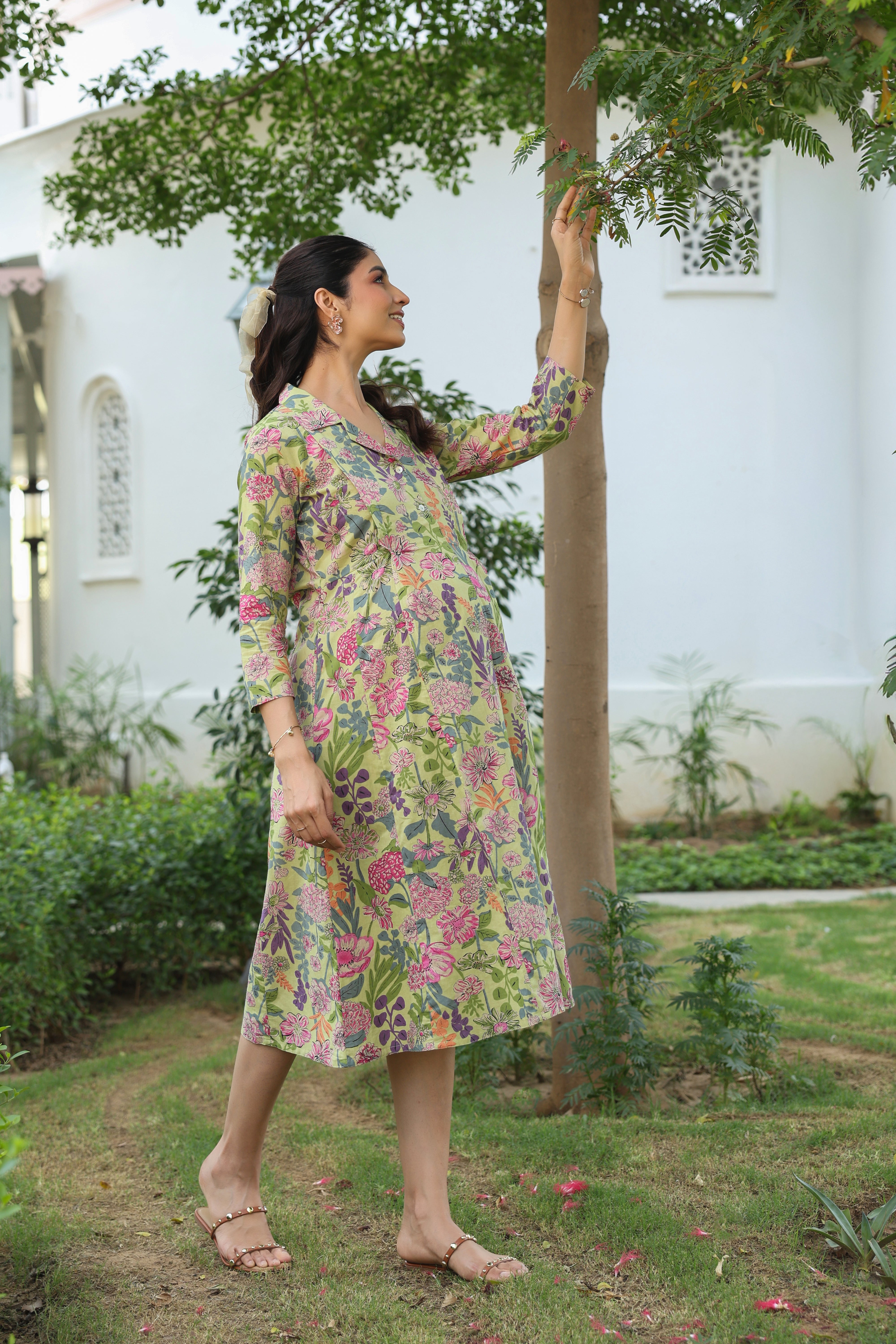 Wildflower Symphony Cotton Maternity - Nursing Dress