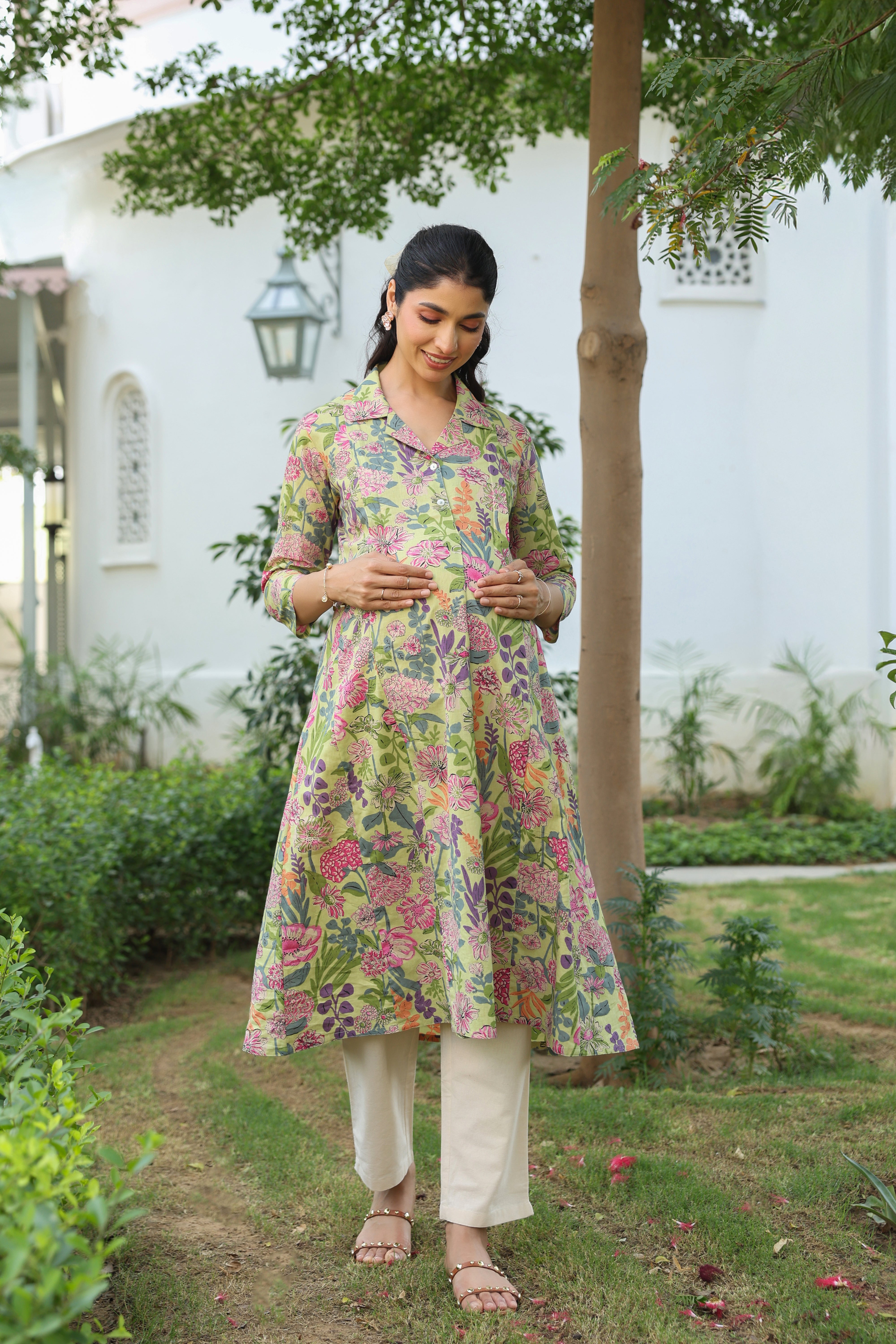 Wildflower Symphony Cotton Maternity - Nursing Kurta