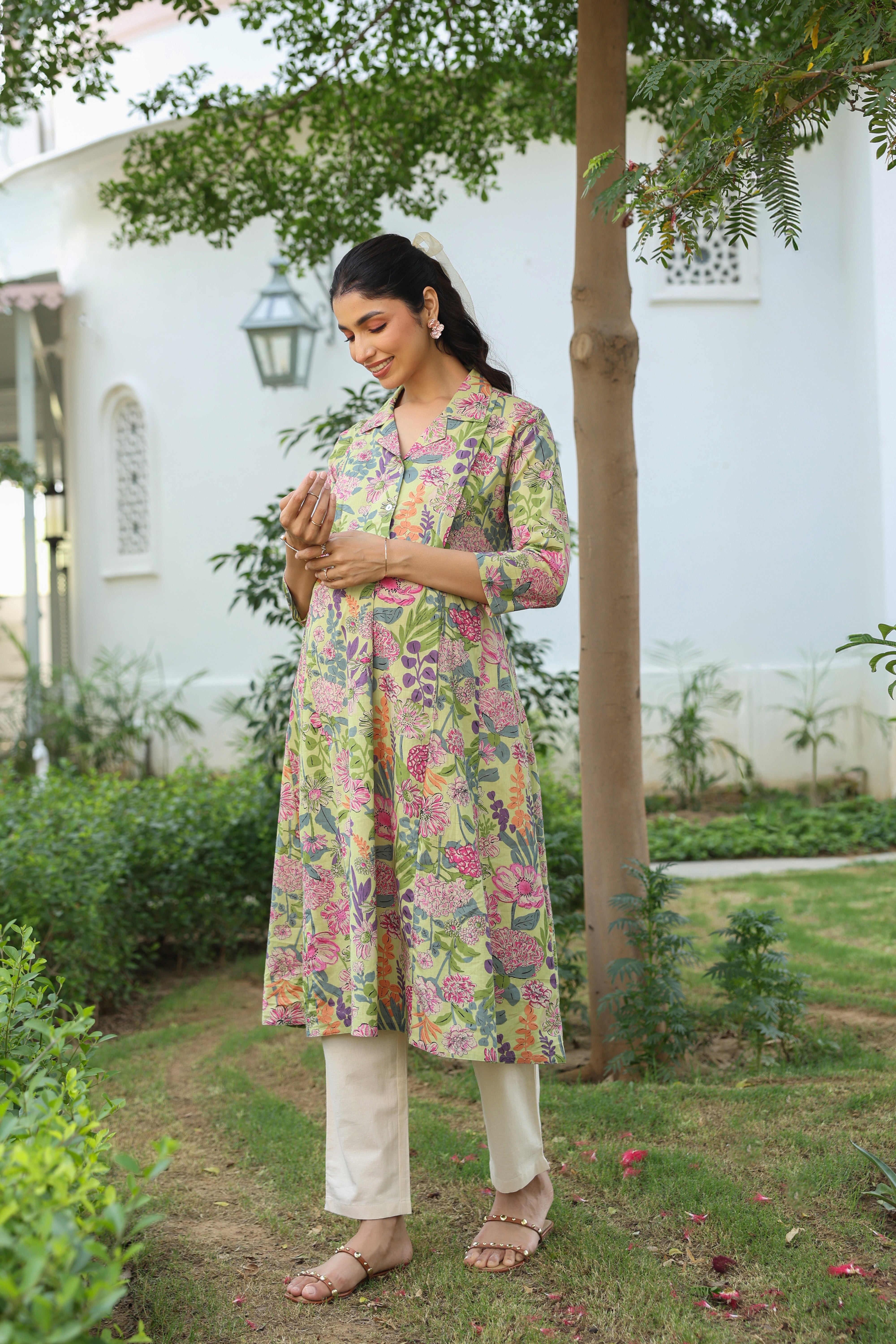 Wildflower Symphony Cotton Maternity - Nursing Kurta