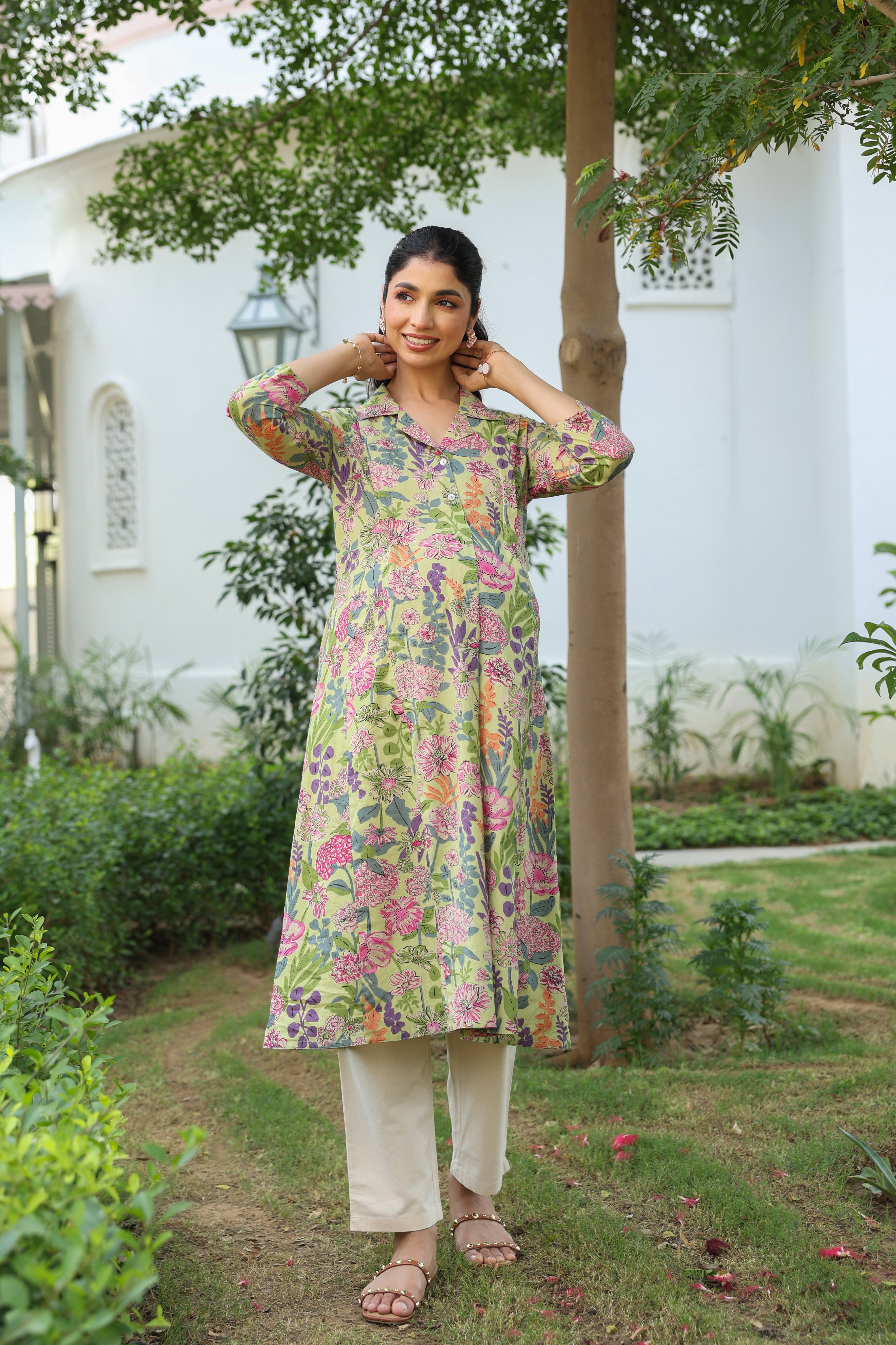 Wildflower Symphony Cotton Maternity - Nursing Kurta