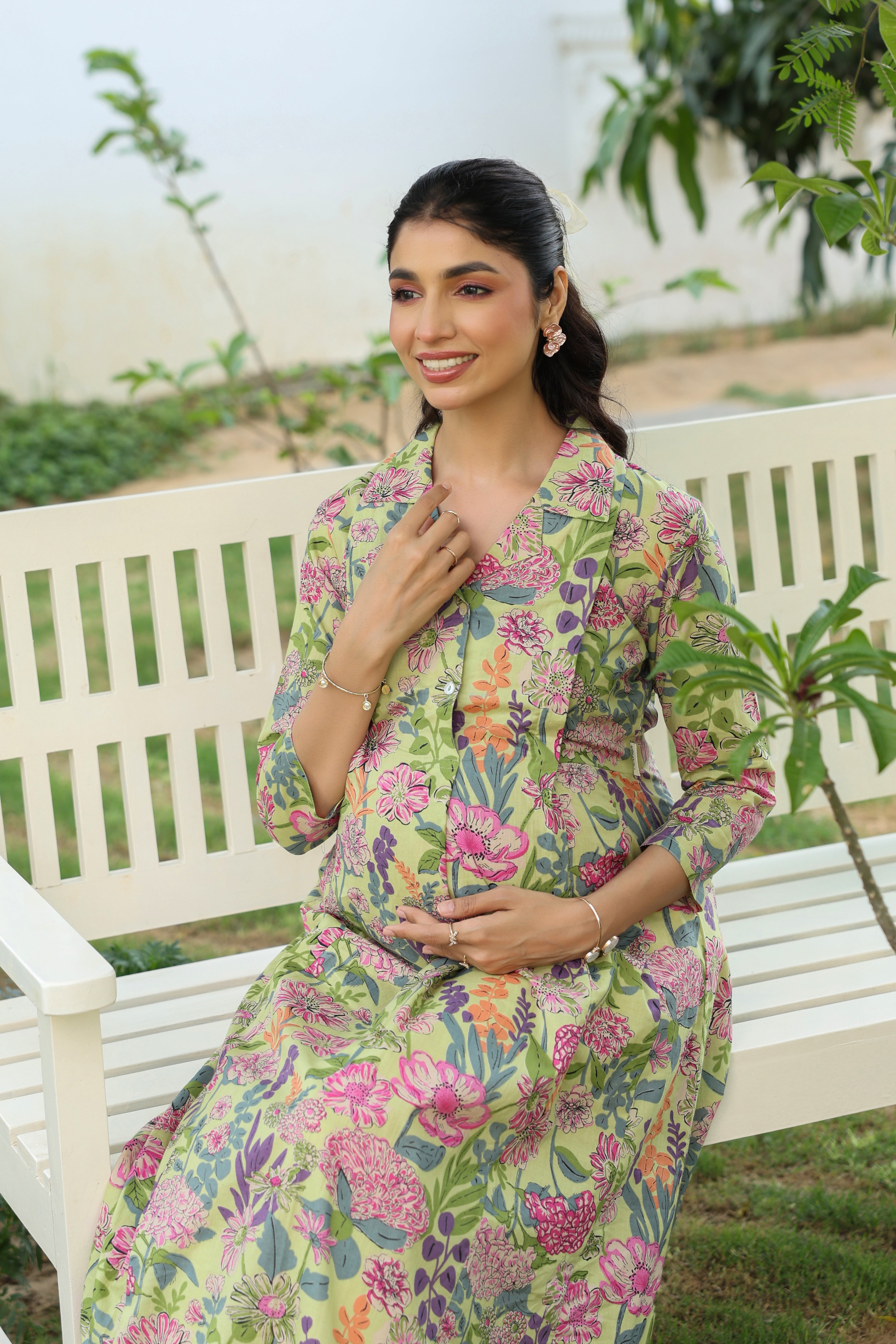 Wildflower Symphony Cotton Maternity - Nursing Kurta