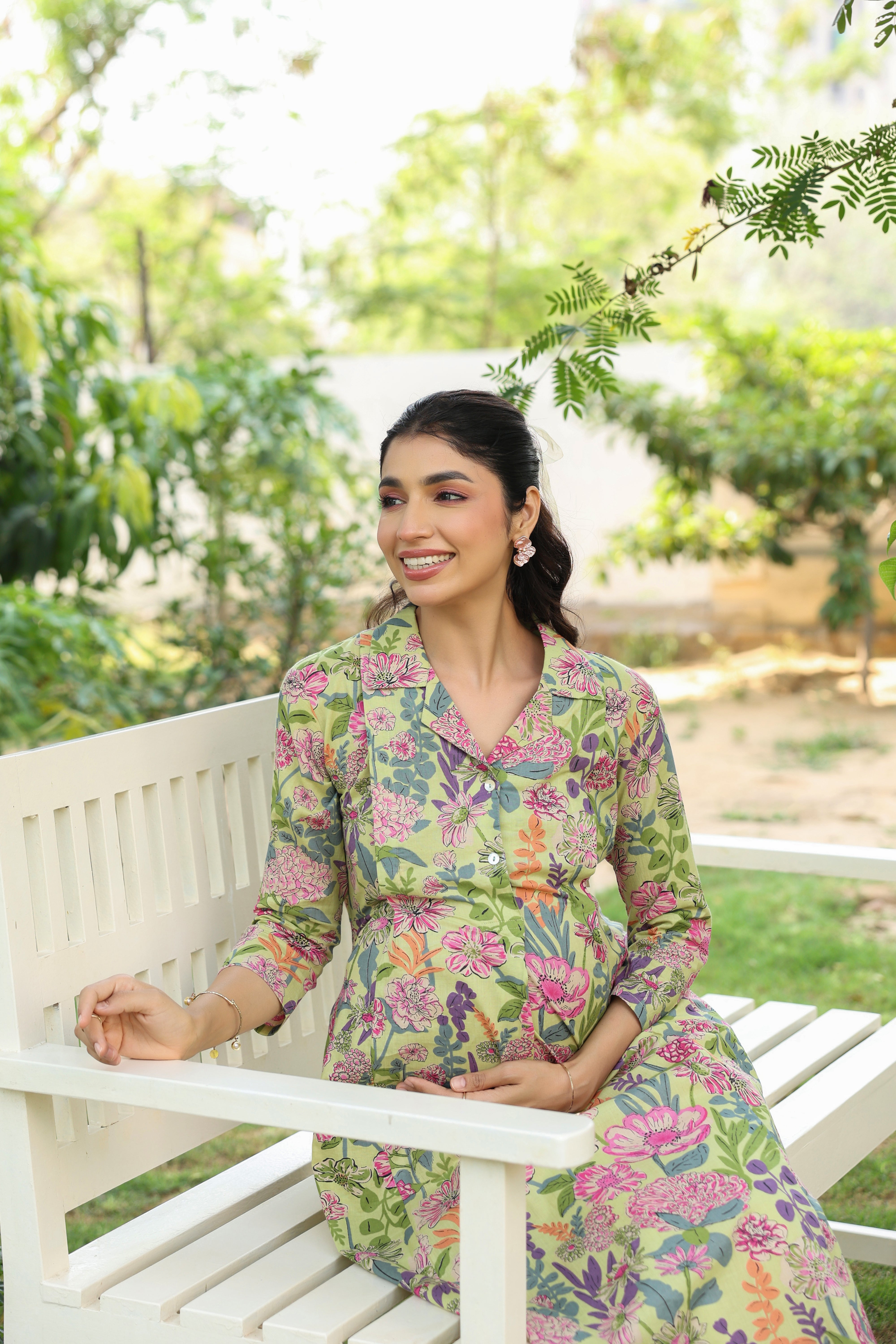 Wildflower Symphony Cotton Maternity - Nursing Dress