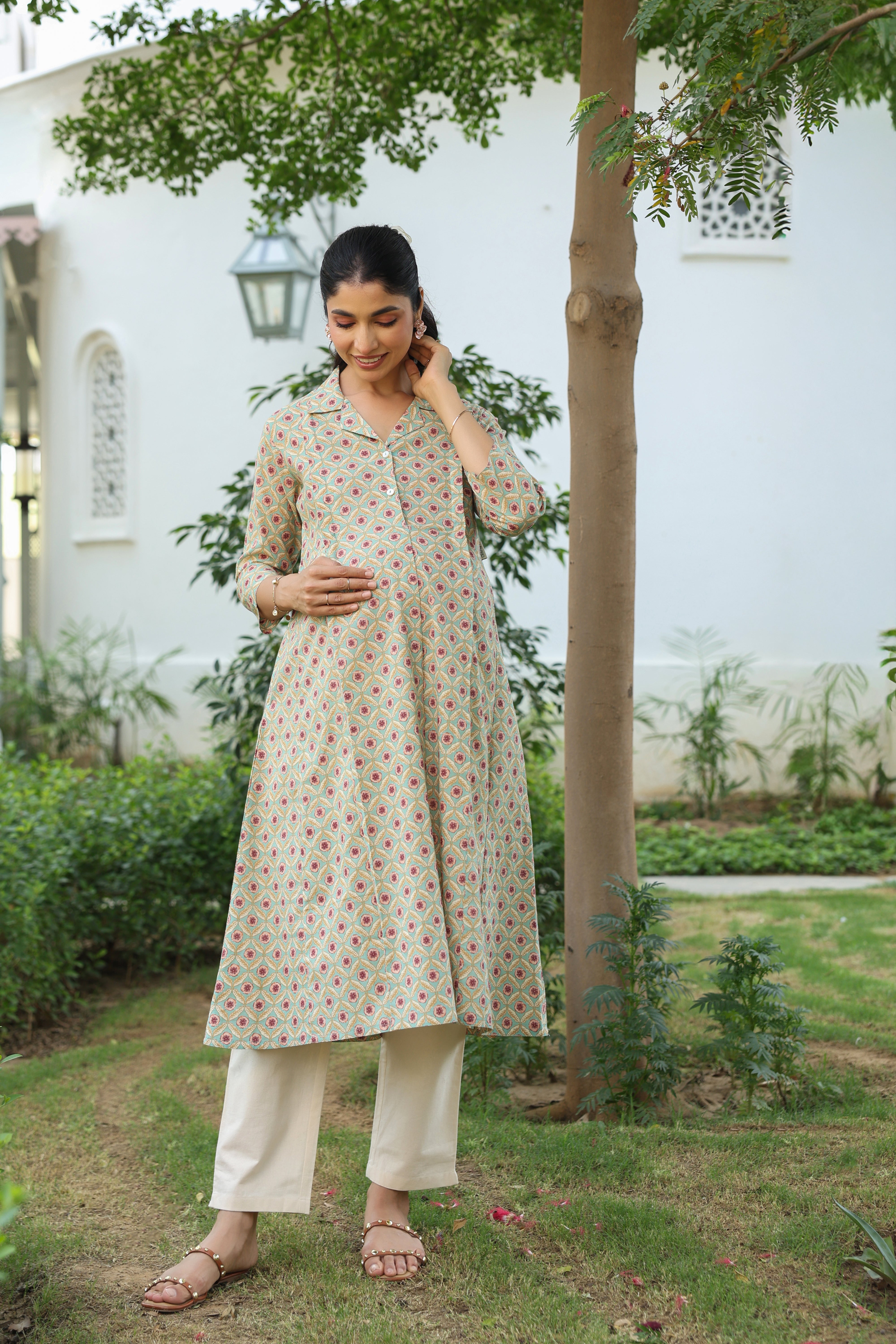 Sage Meadow Cotton Maternity - Nursing Kurta