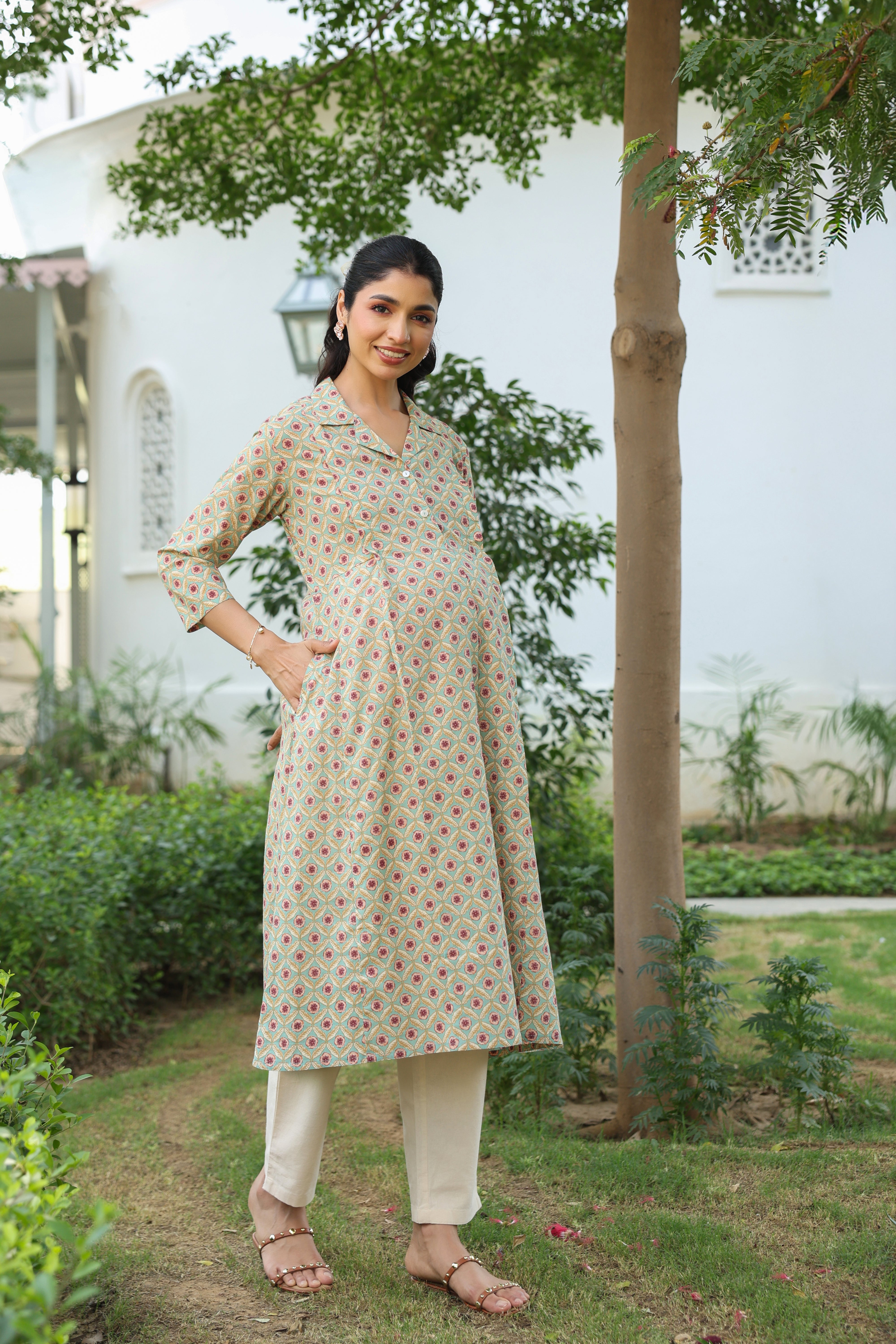 Sage Meadow Cotton Maternity - Nursing Kurta