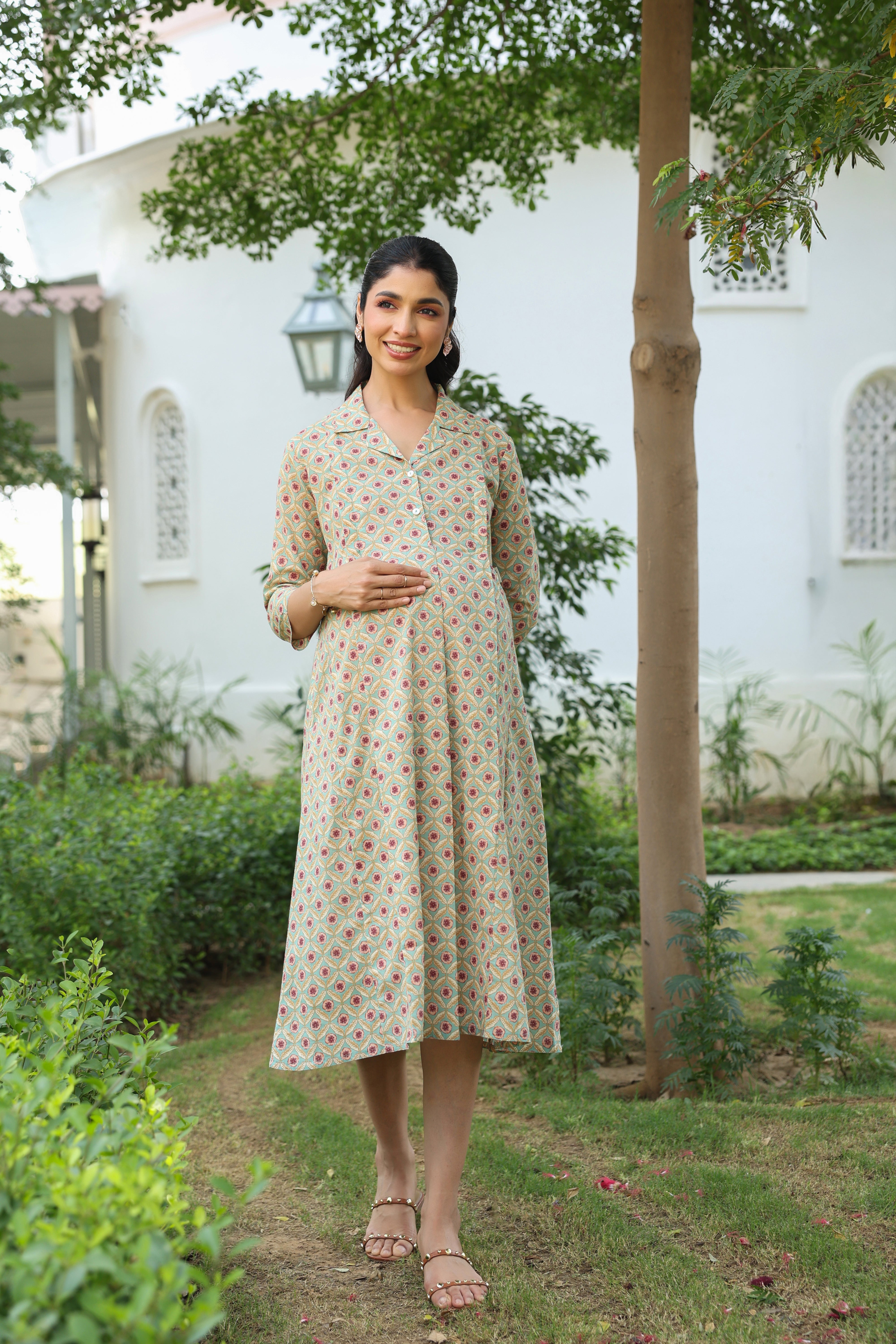 Sage Meadow Cotton Maternity - Nursing Dress