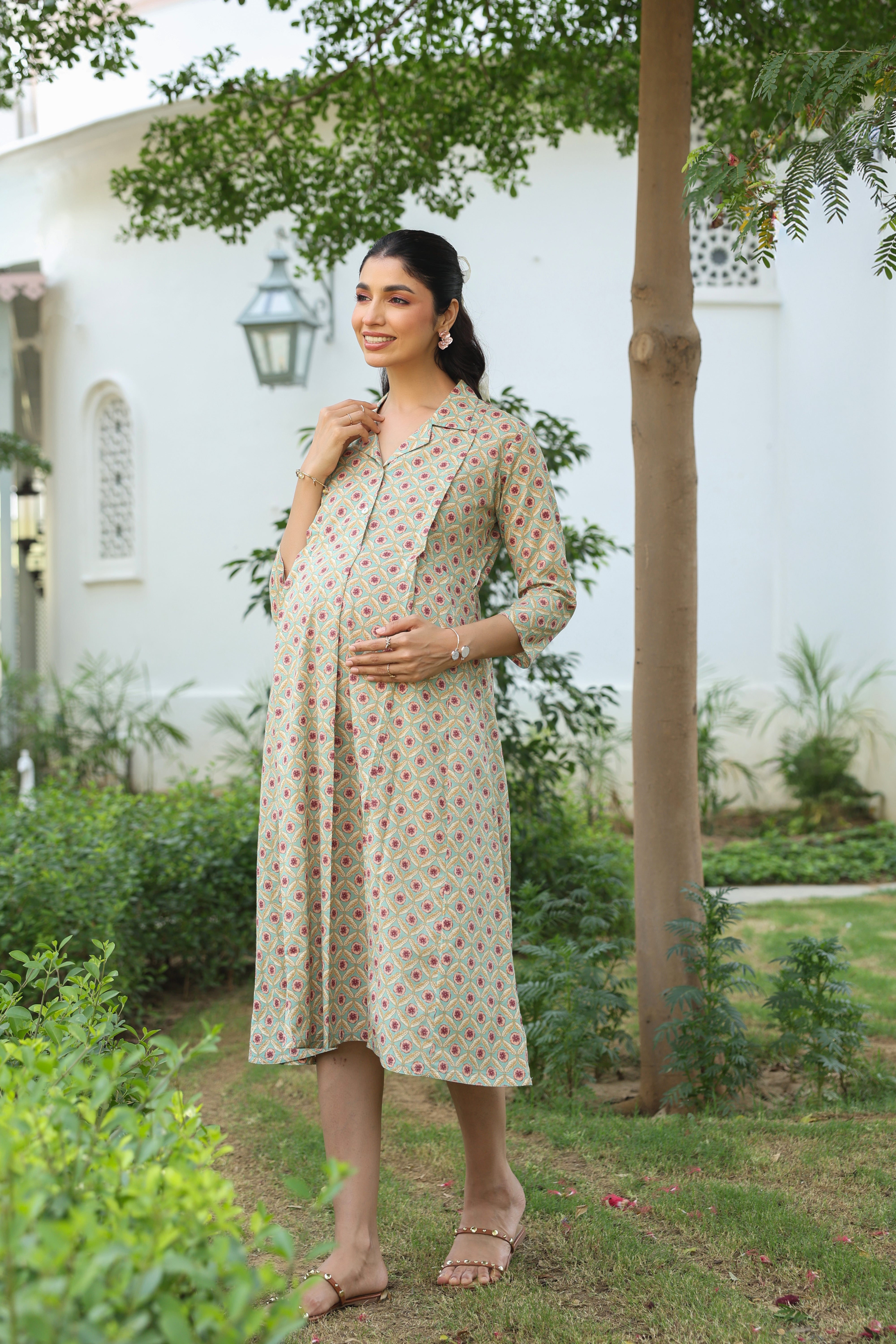 Sage Meadow Cotton Maternity - Nursing Dress