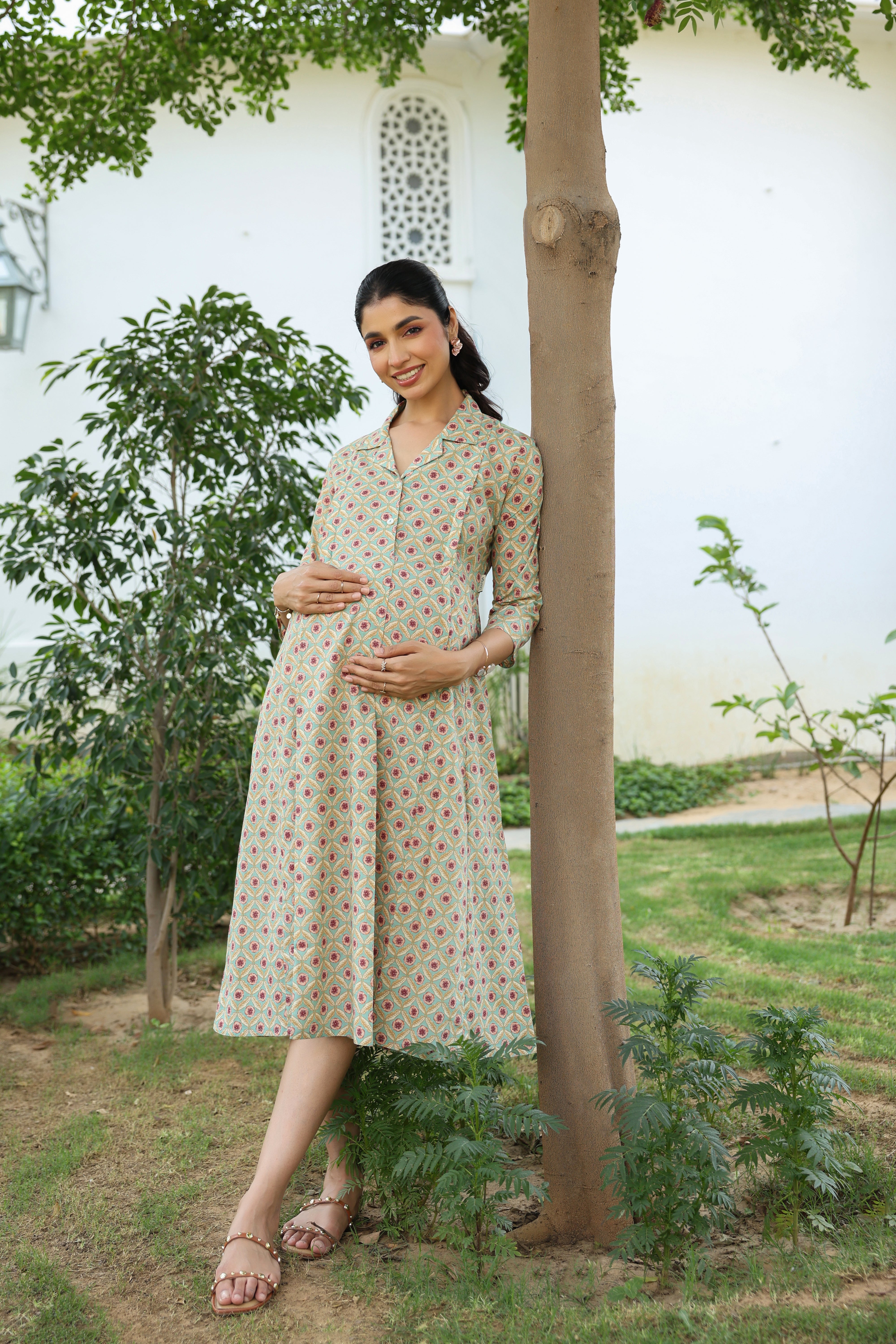 Sage Meadow Cotton Maternity - Nursing Dress