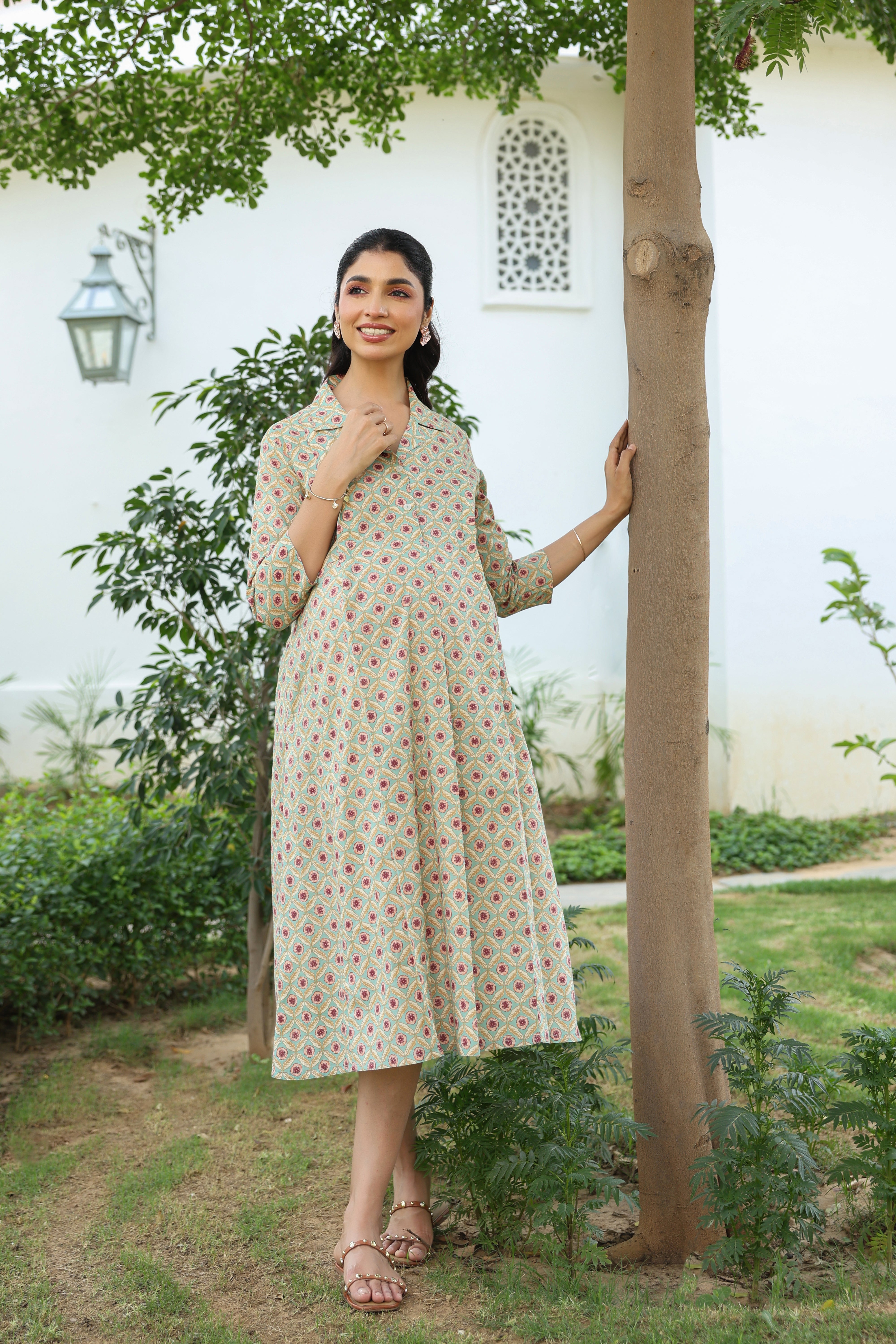 Sage Meadow Cotton Maternity - Nursing Dress