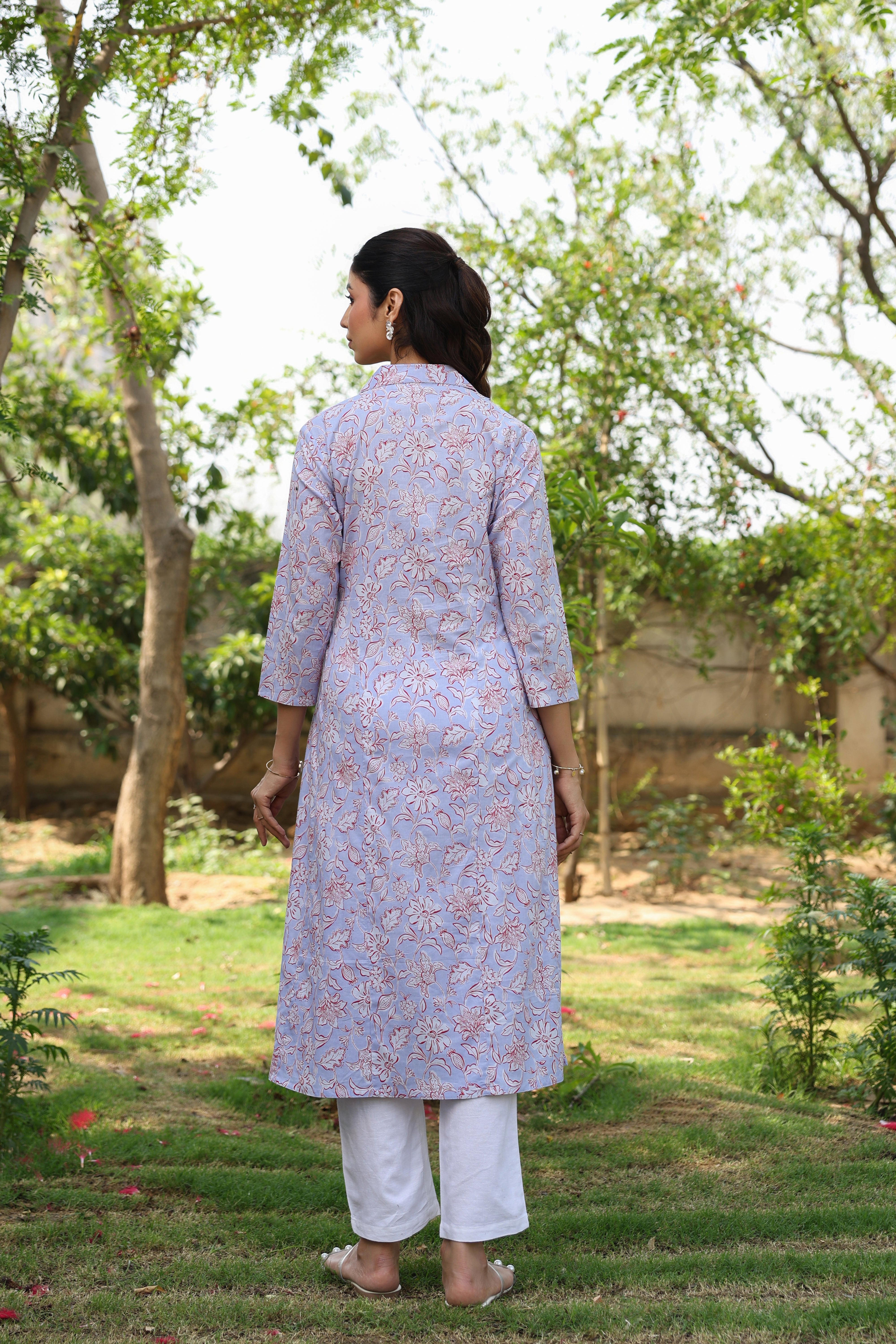 Lavender Fern Bloom Cotton Maternity - Nursing Kurta