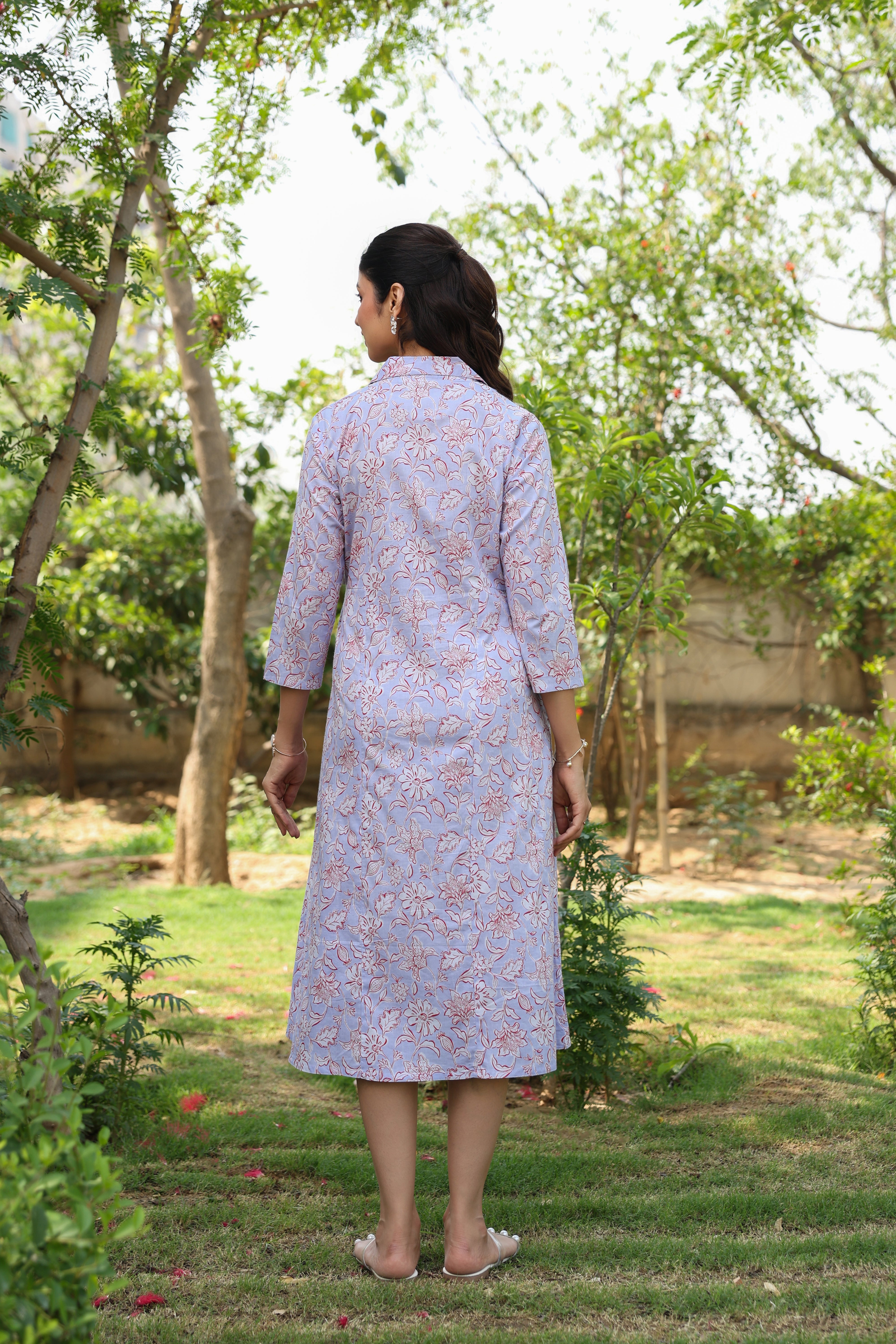 Lavender Fern Bloom Cotton Maternity - Nursing Dress