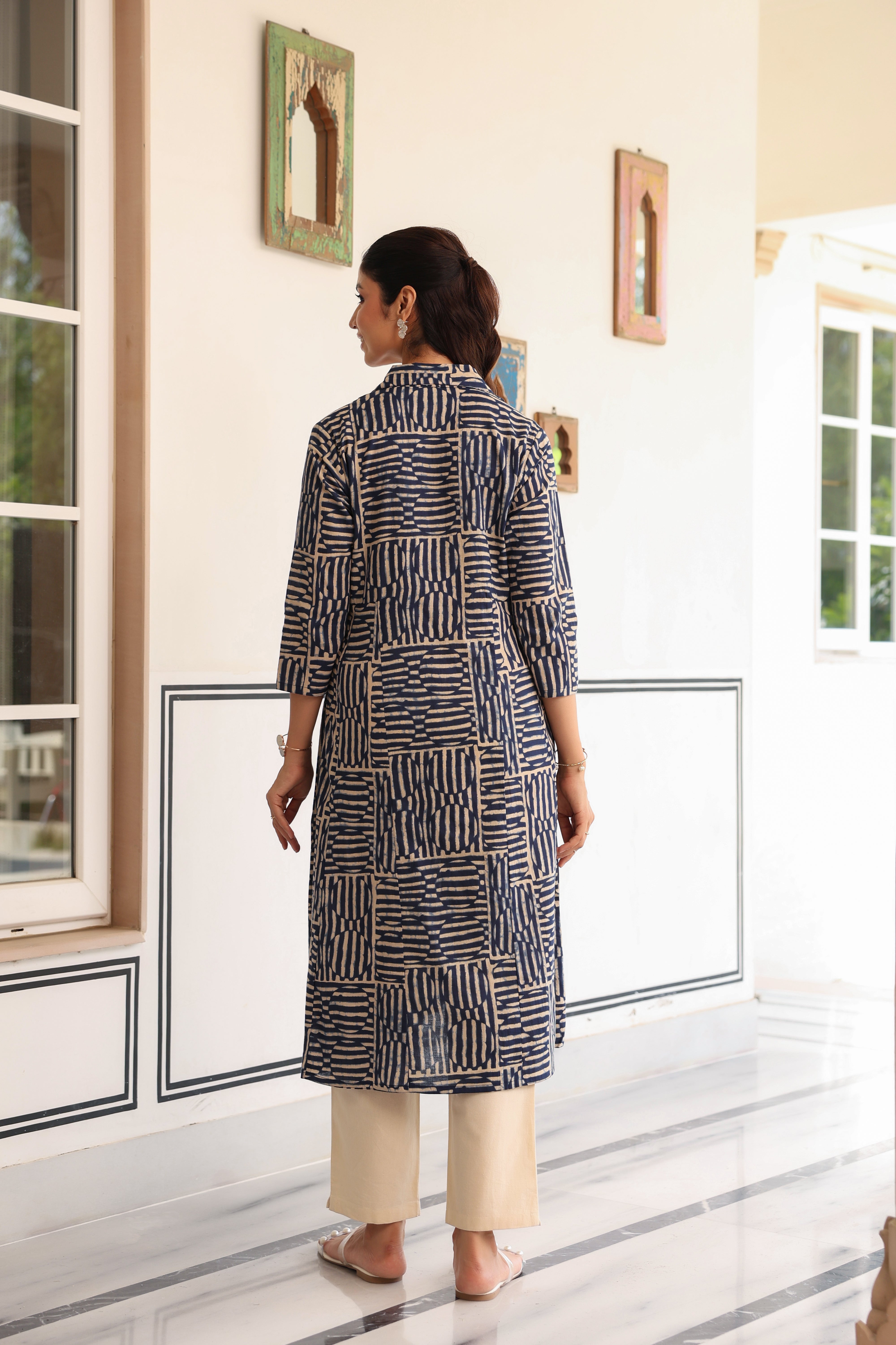 Indigo Maze Cotton Maternity - Nursing Kurta