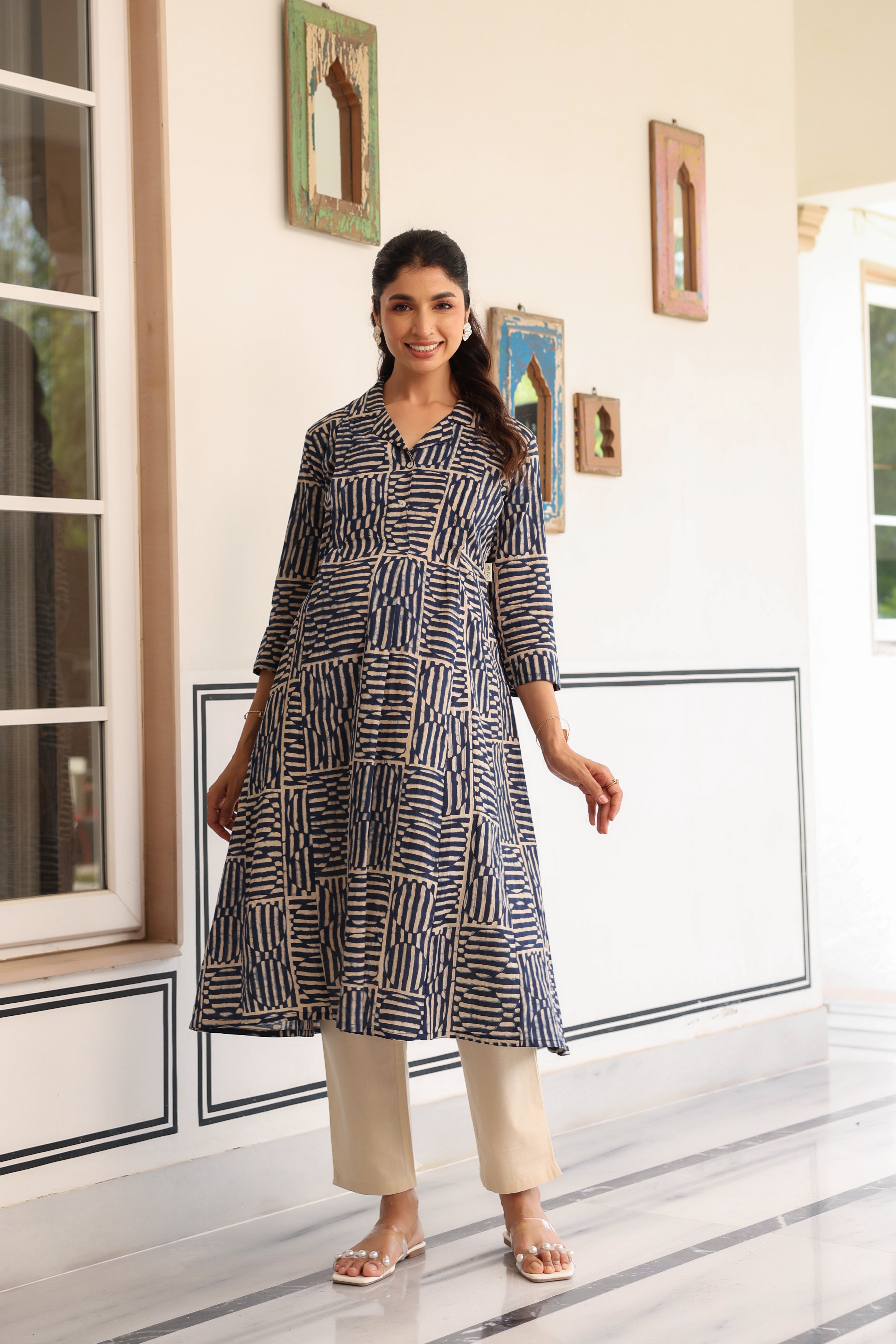 Indigo Maze Cotton Maternity - Nursing Kurta