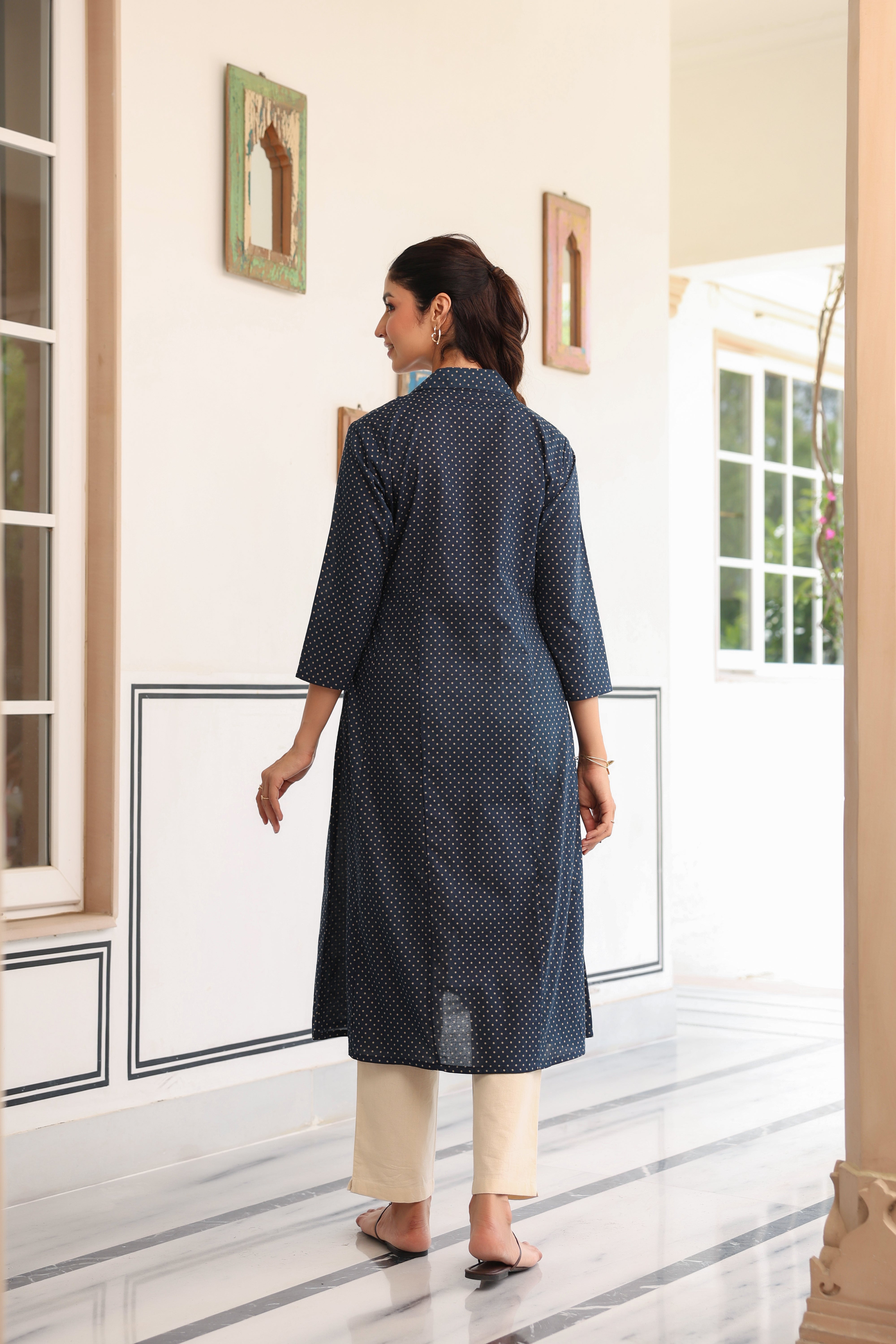 Stardust Indigo Cotton Maternity - Nursing Kurta