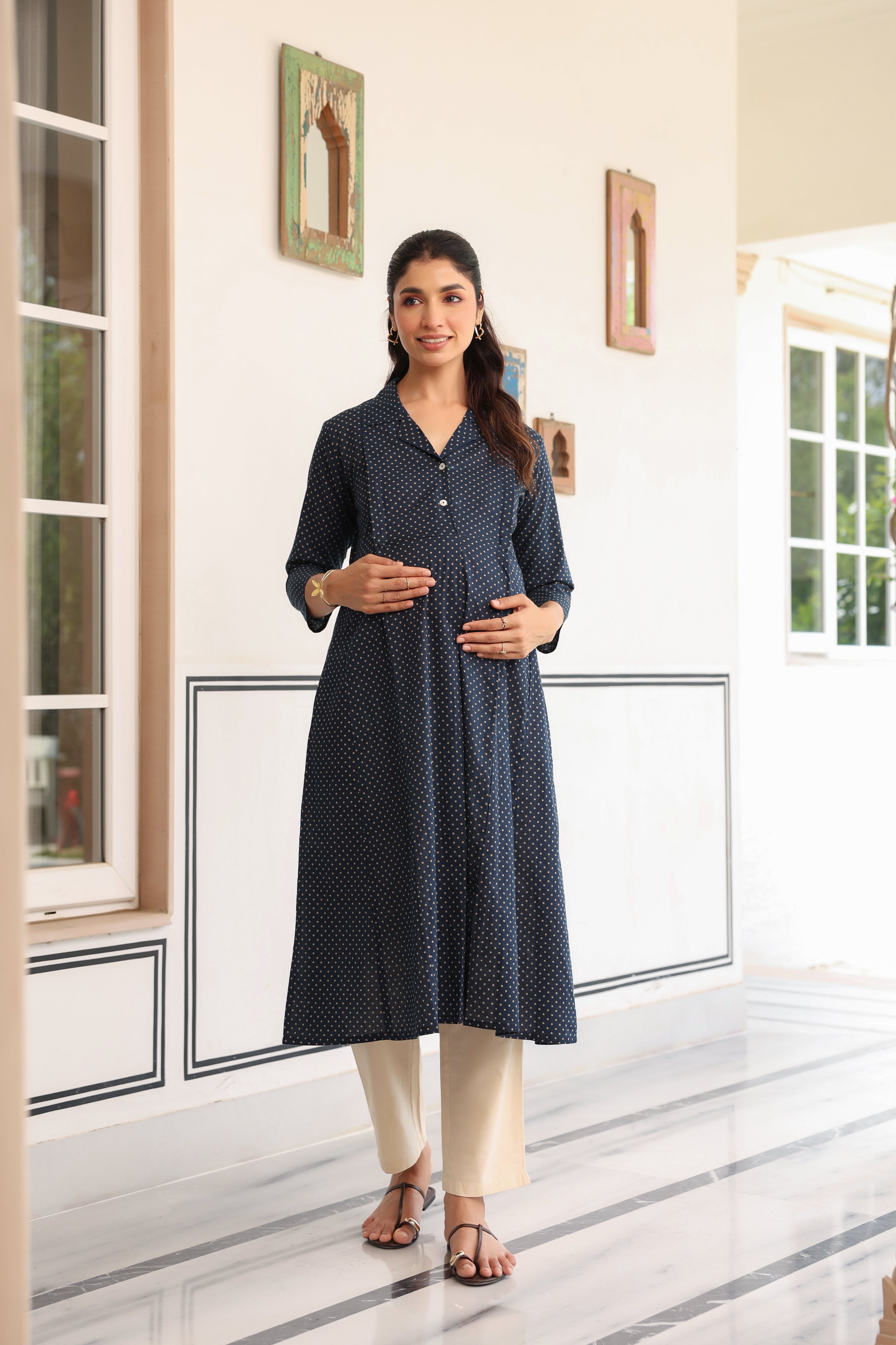 Stardust Indigo Cotton Maternity - Nursing Kurta