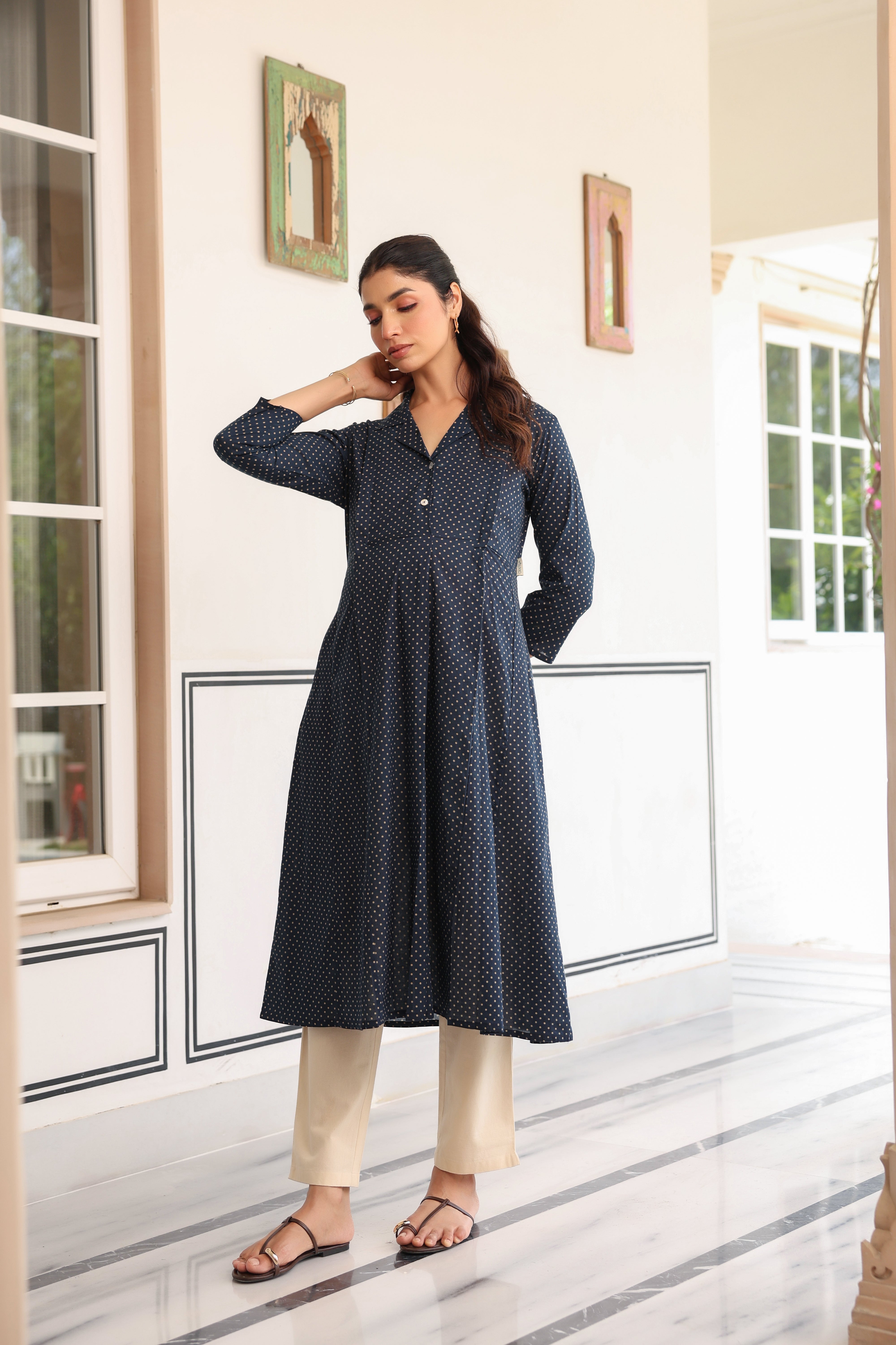 Stardust Indigo Cotton Maternity - Nursing Kurta
