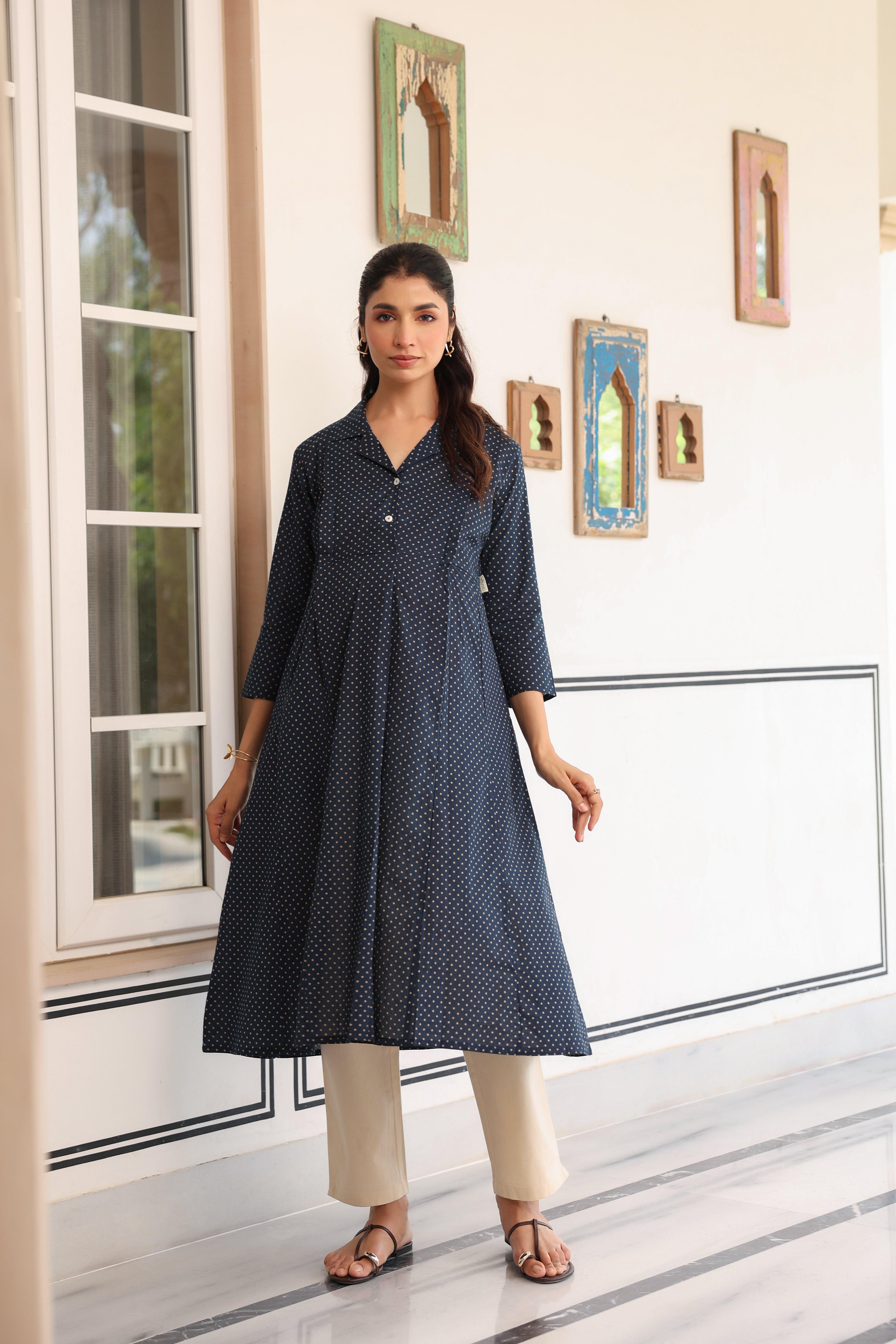 Stardust Indigo Cotton Maternity - Nursing Kurta