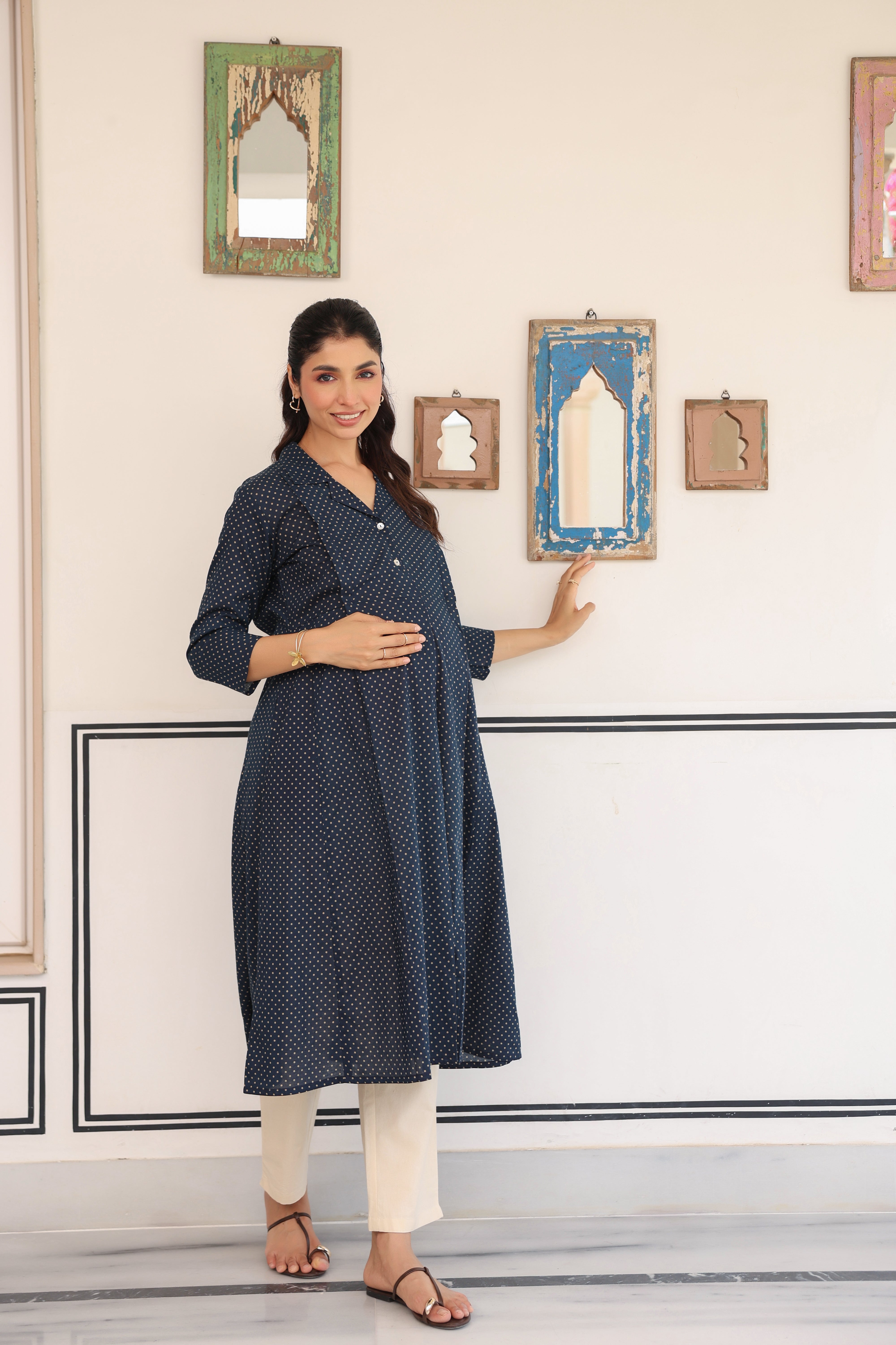 Stardust Indigo Cotton Maternity - Nursing Kurta