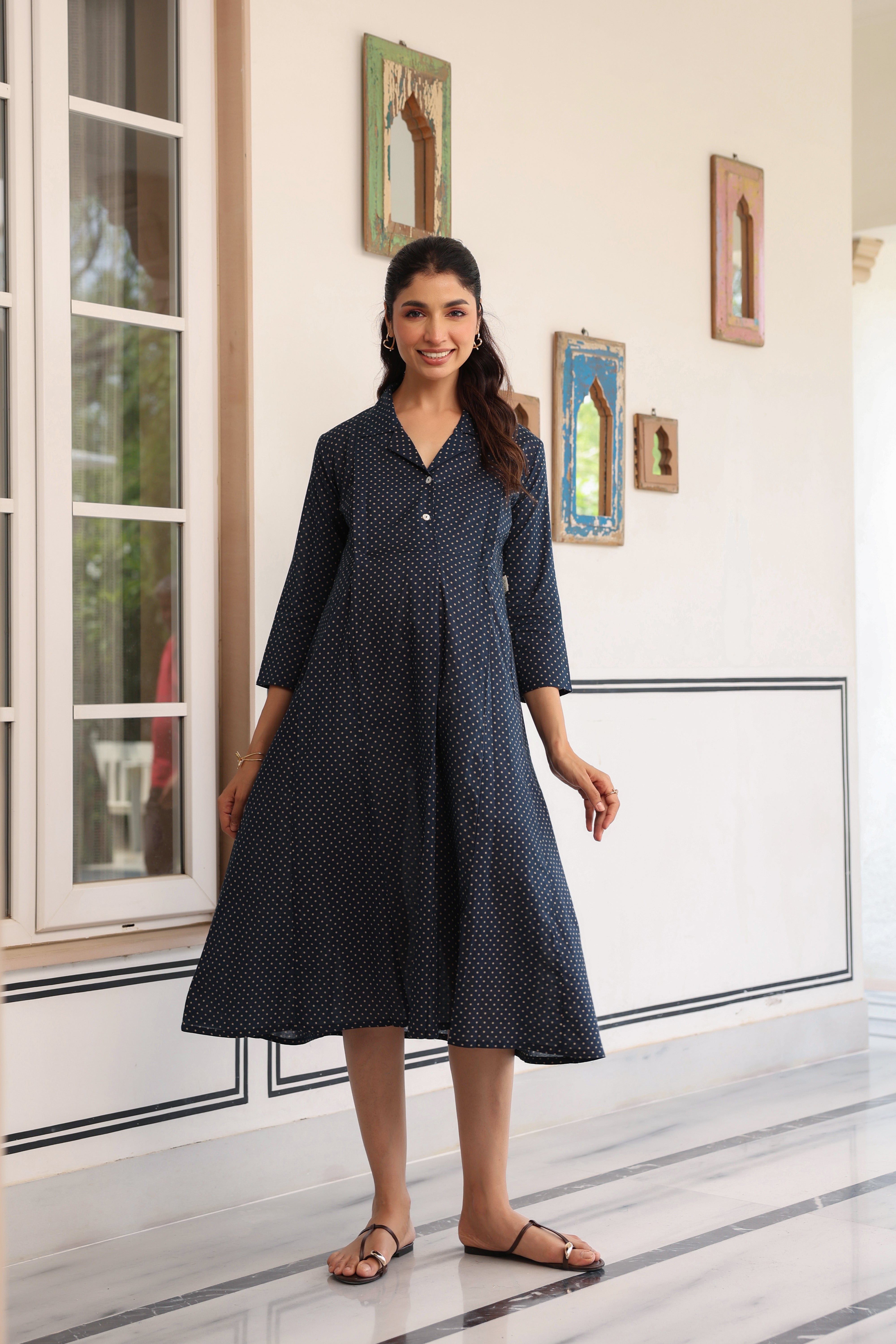 Stardust Indigo Cotton Maternity - Nursing Dress