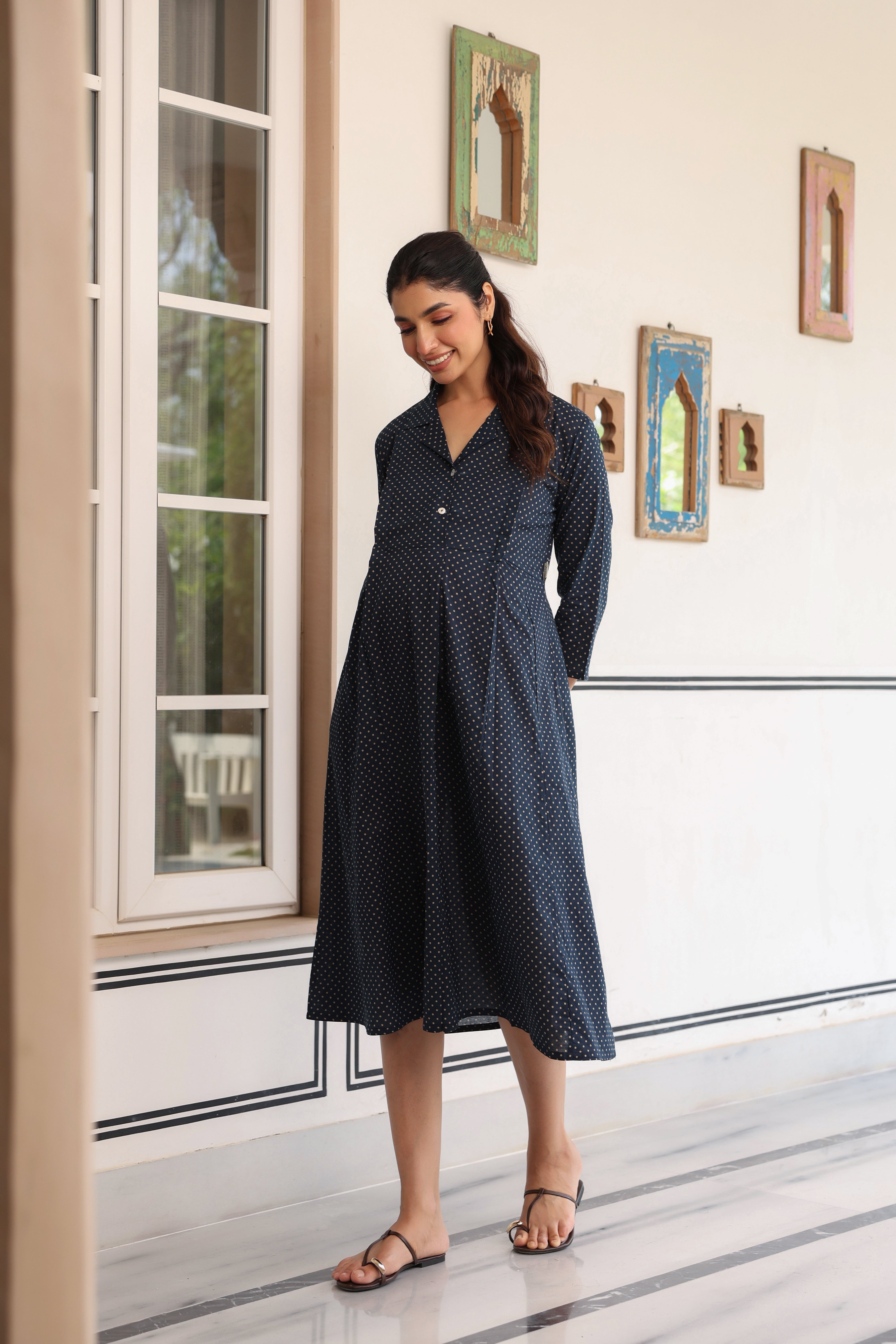 Stardust Indigo Cotton Maternity - Nursing Dress