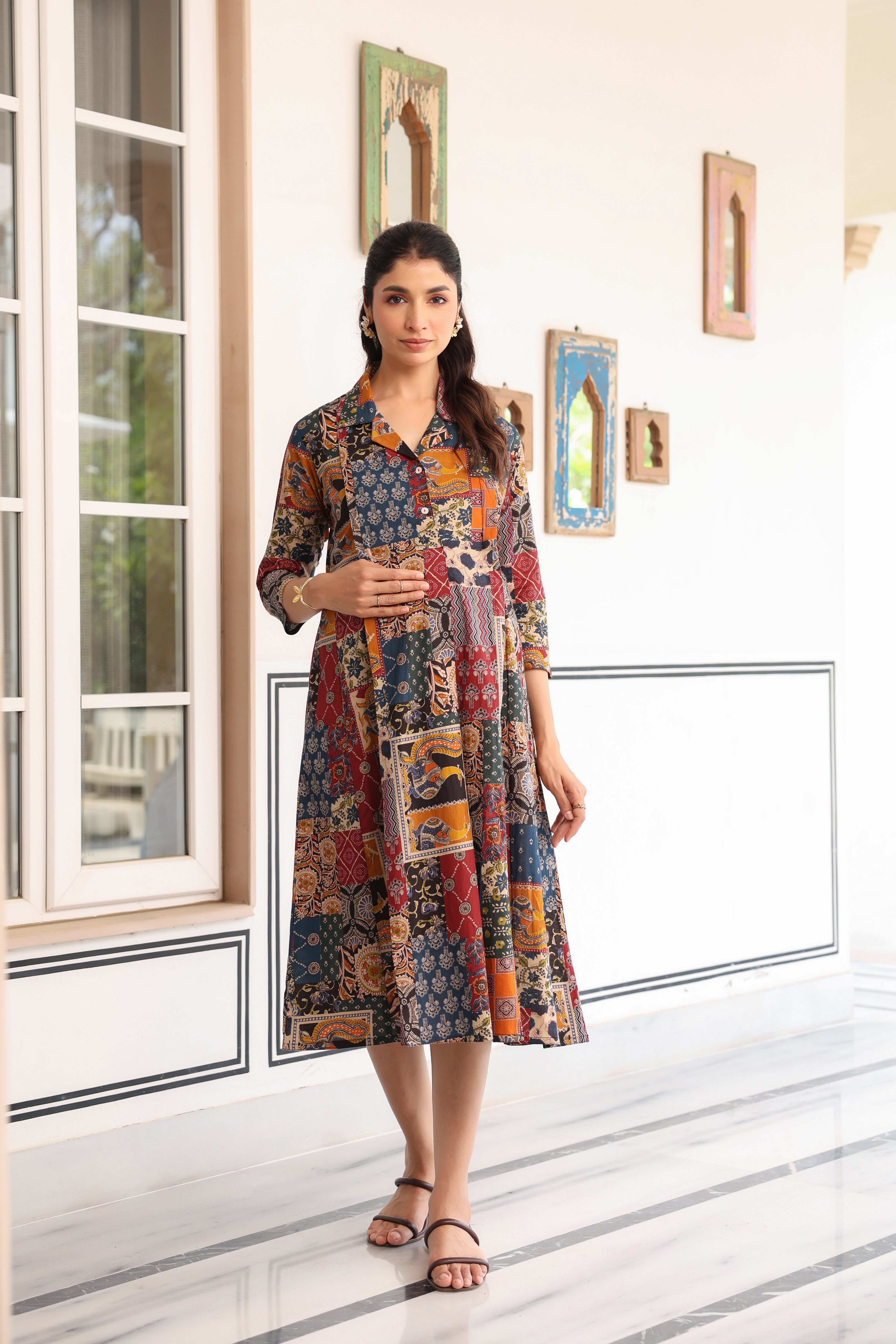 Vintage Patchwork Cotton Maternity - Nursing Dress