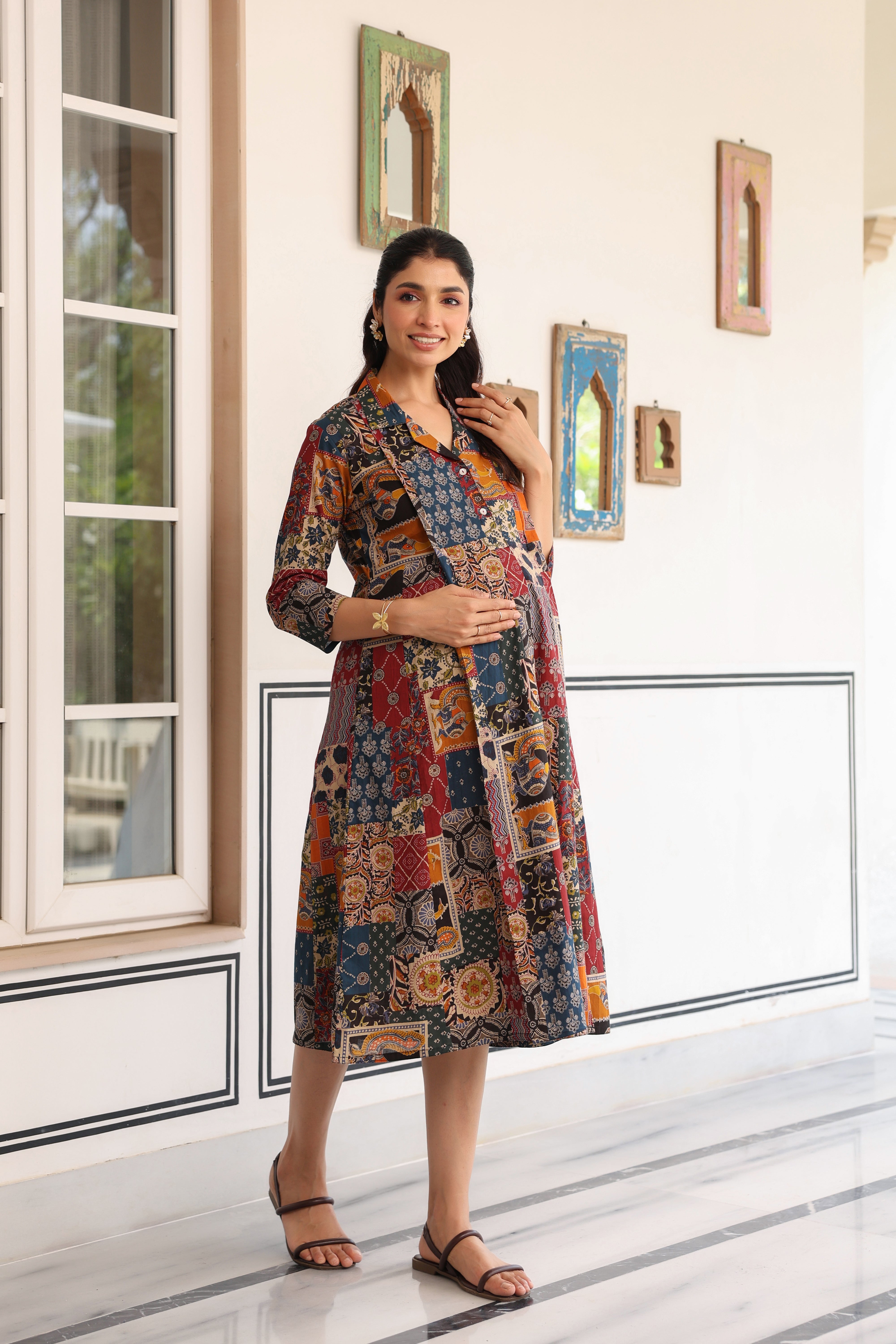 Vintage Patchwork Cotton Maternity - Nursing Dress