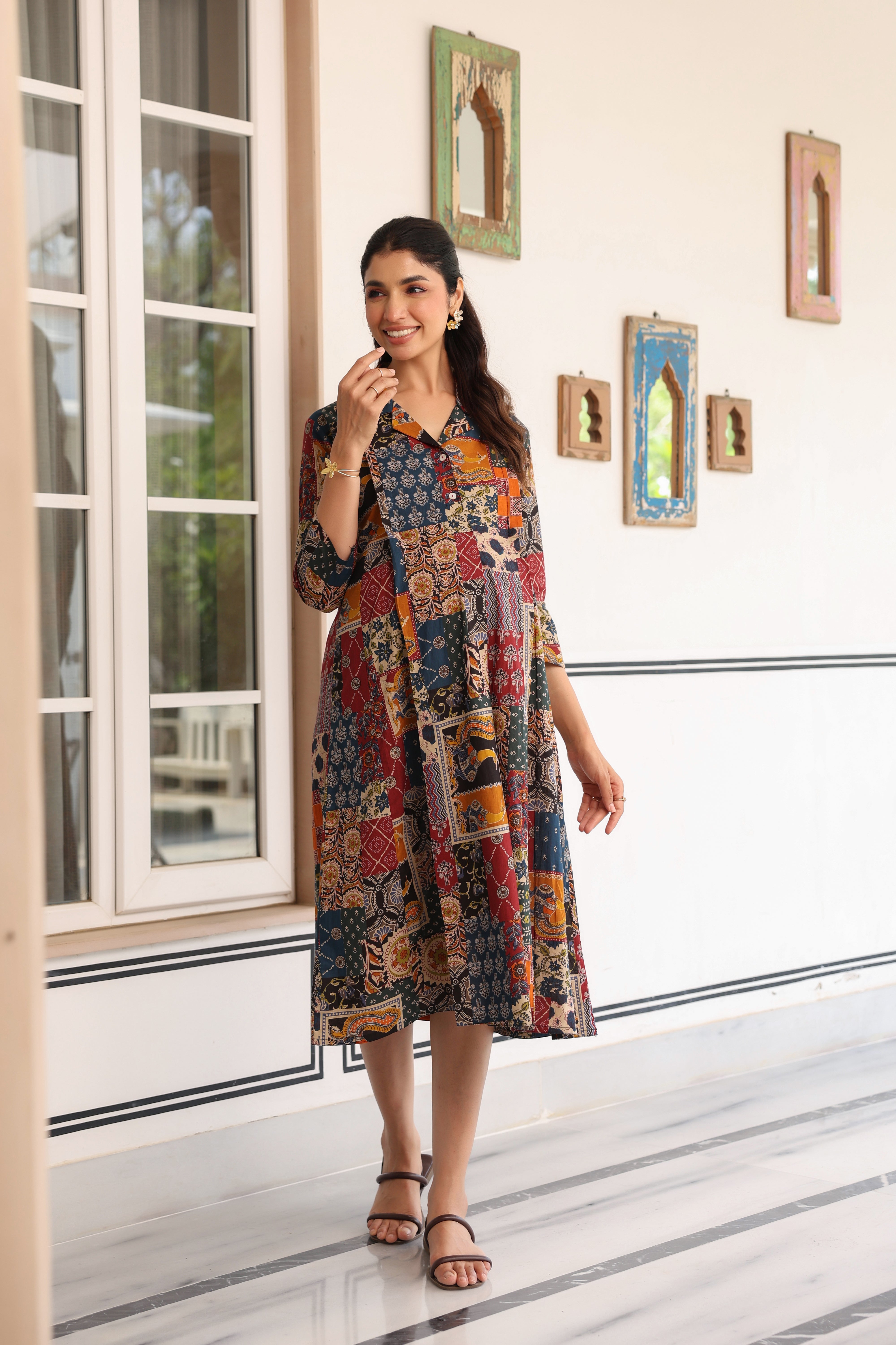 Vintage Patchwork Cotton Maternity - Nursing Dress