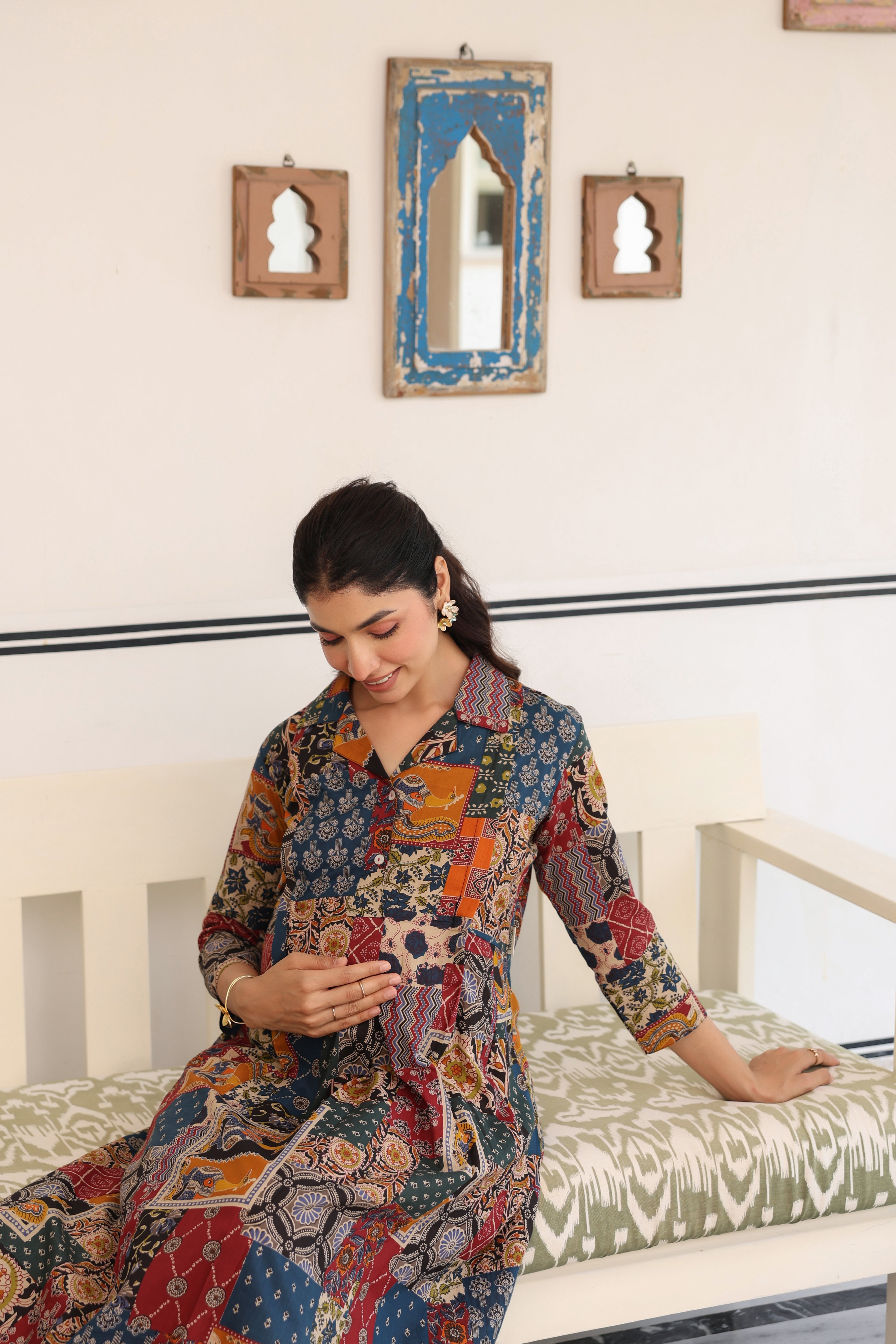 Vintage Patchwork Cotton Maternity - Nursing Kurta