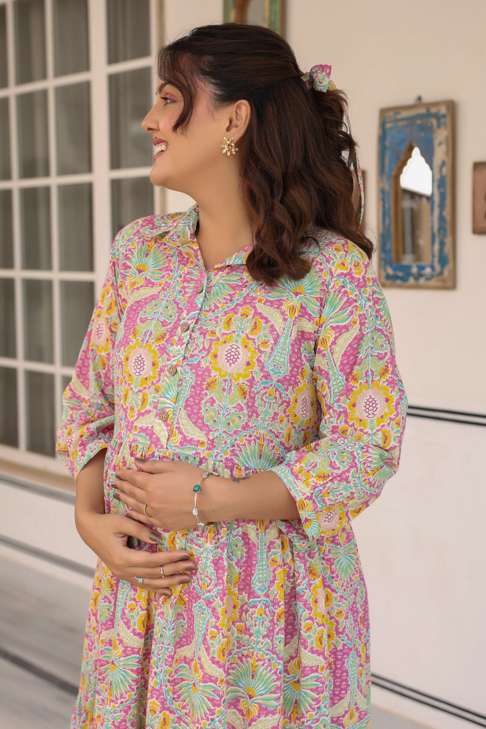 Pastel Paradise Cotton Maternity - Nursing Dress